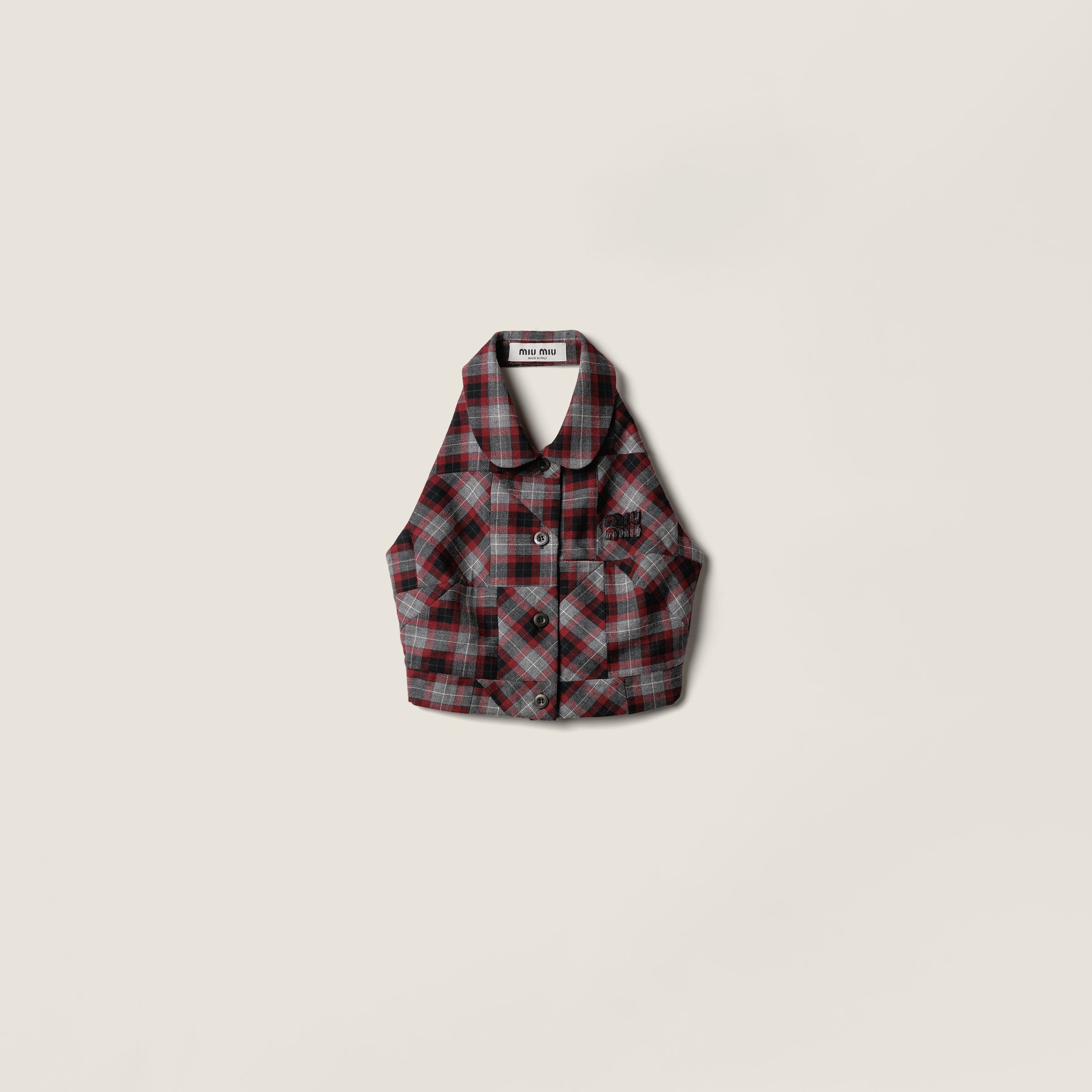 Miu Miu Tartan Patchwork Top In Brown