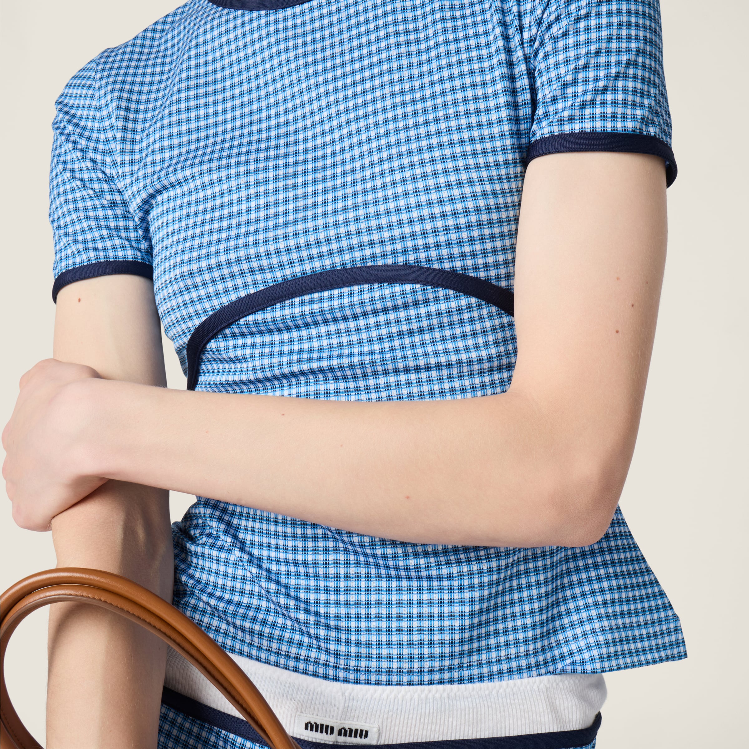 White/light Blue Jacquard Jersey Top | Miu Miu