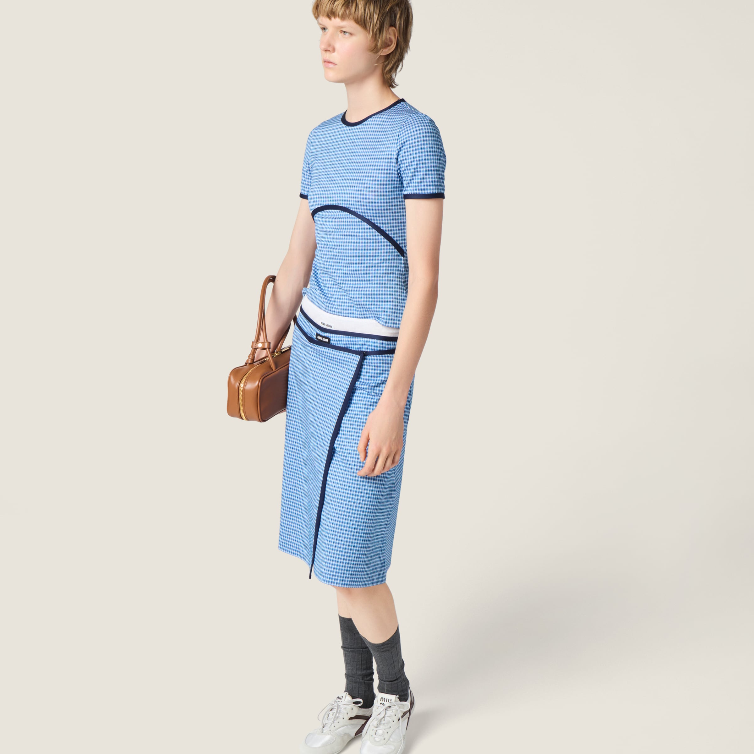 White/light Blue Jacquard Jersey Top | Miu Miu