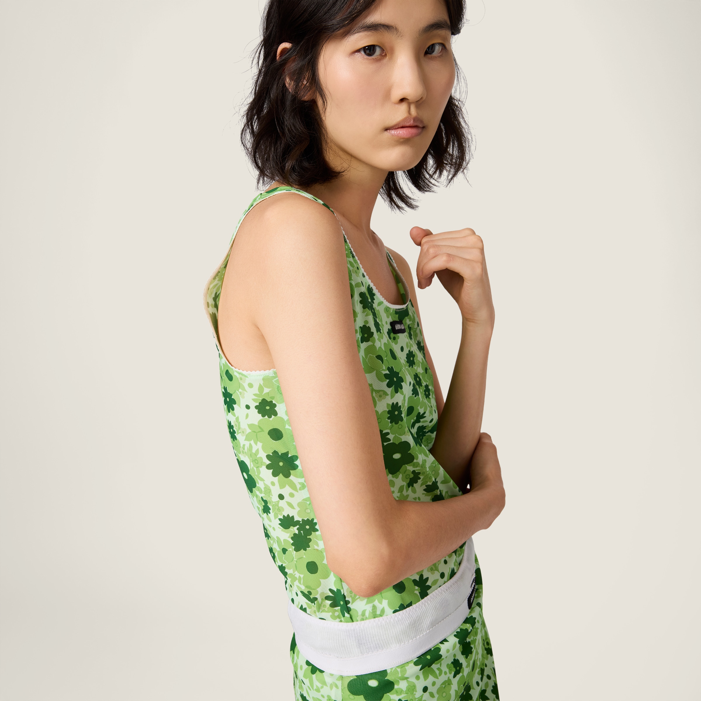 Green Stretch Fabric Tank Top | Miu Miu - United States