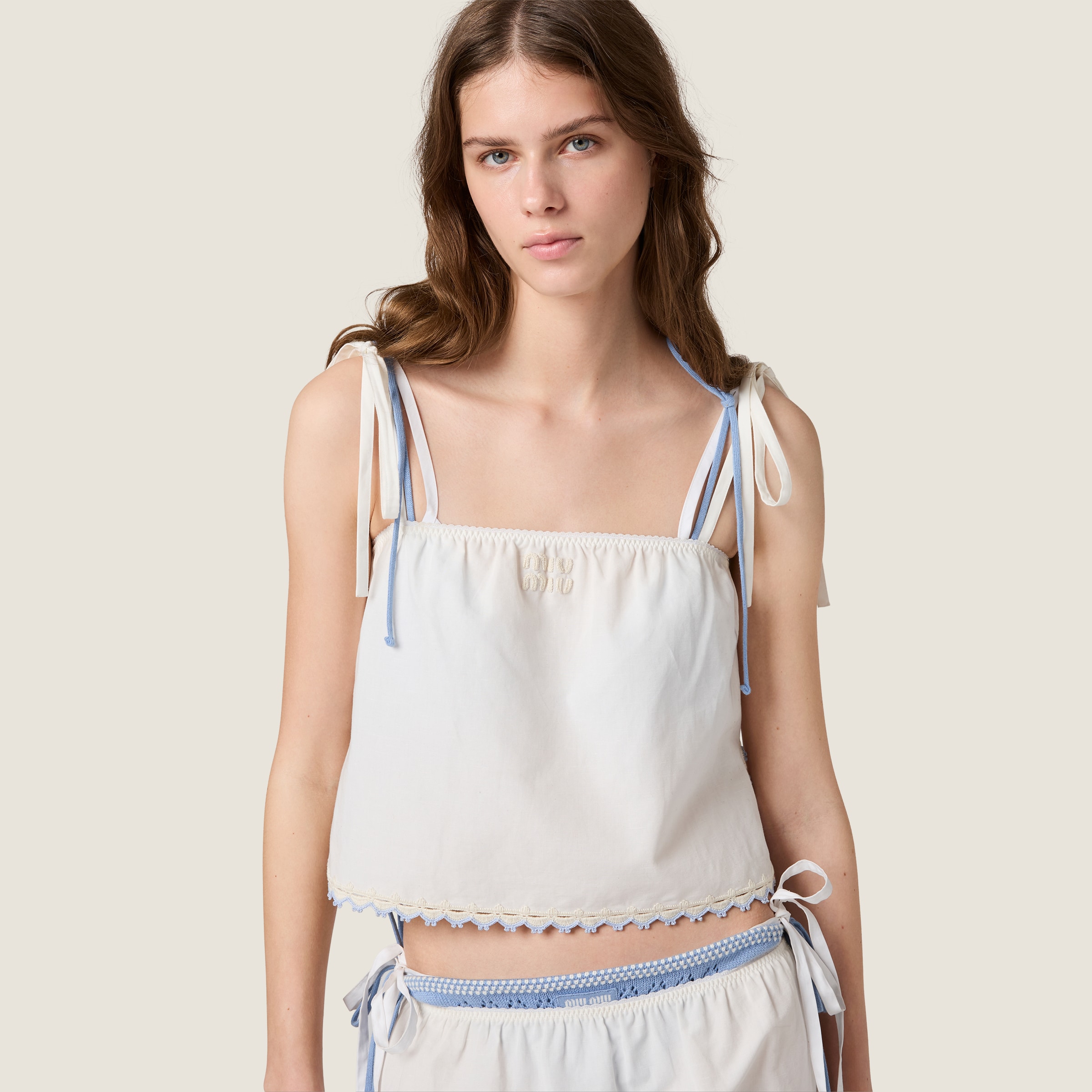 Embroidered slubbed poplin top - thumbnail 5