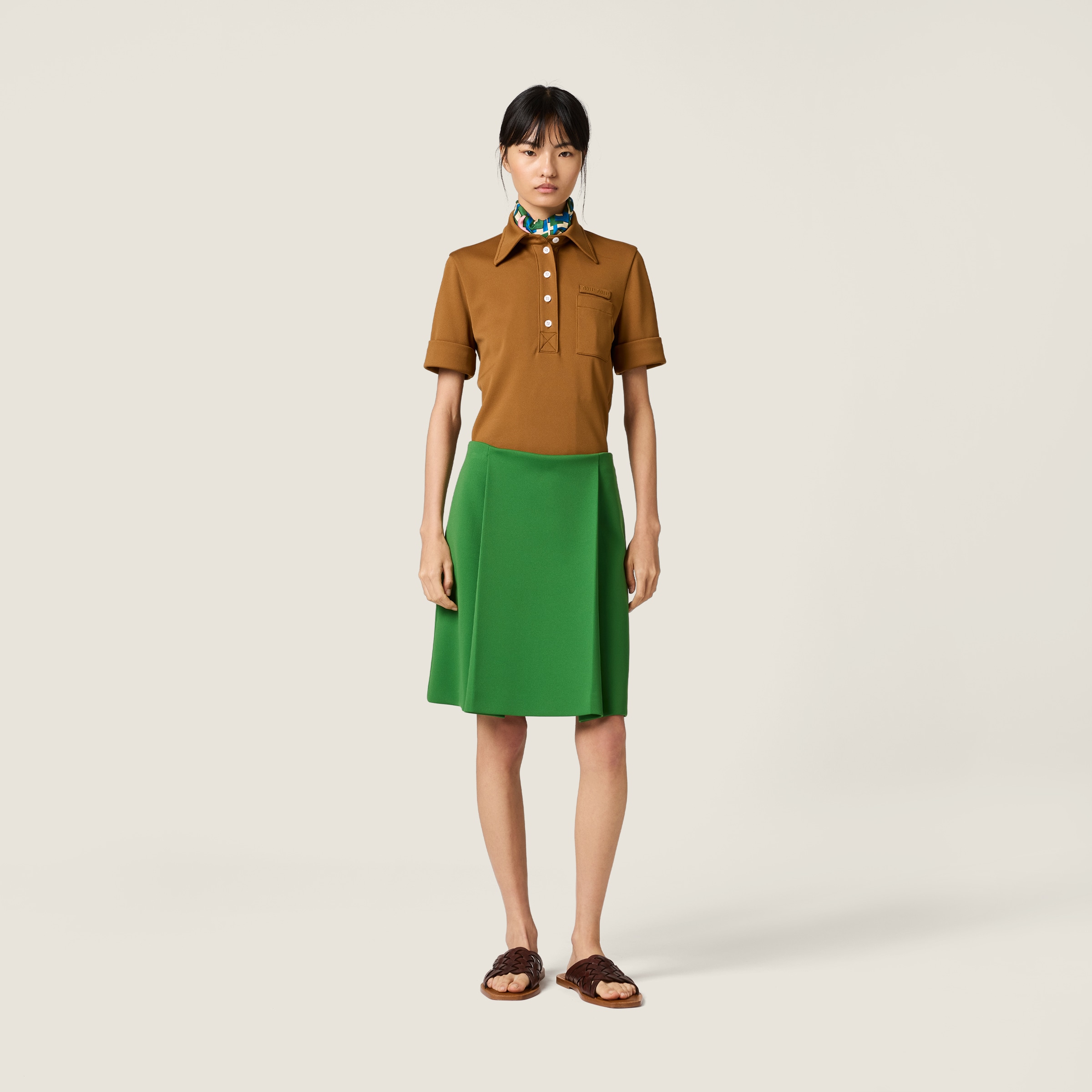 Cinnamon Technical Jersey Polo Shirt | Miu Miu