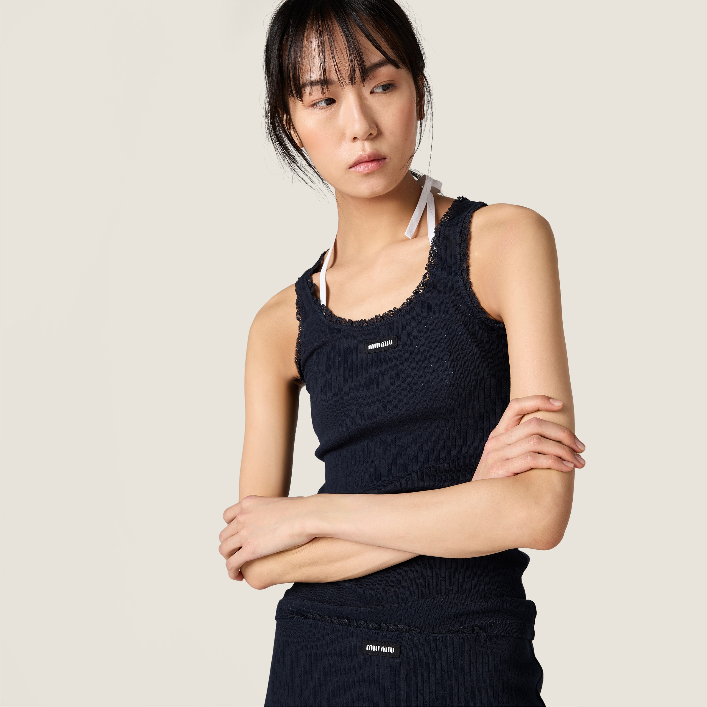 Navy Garment-dyed Cotton Tank Top | Miu Miu