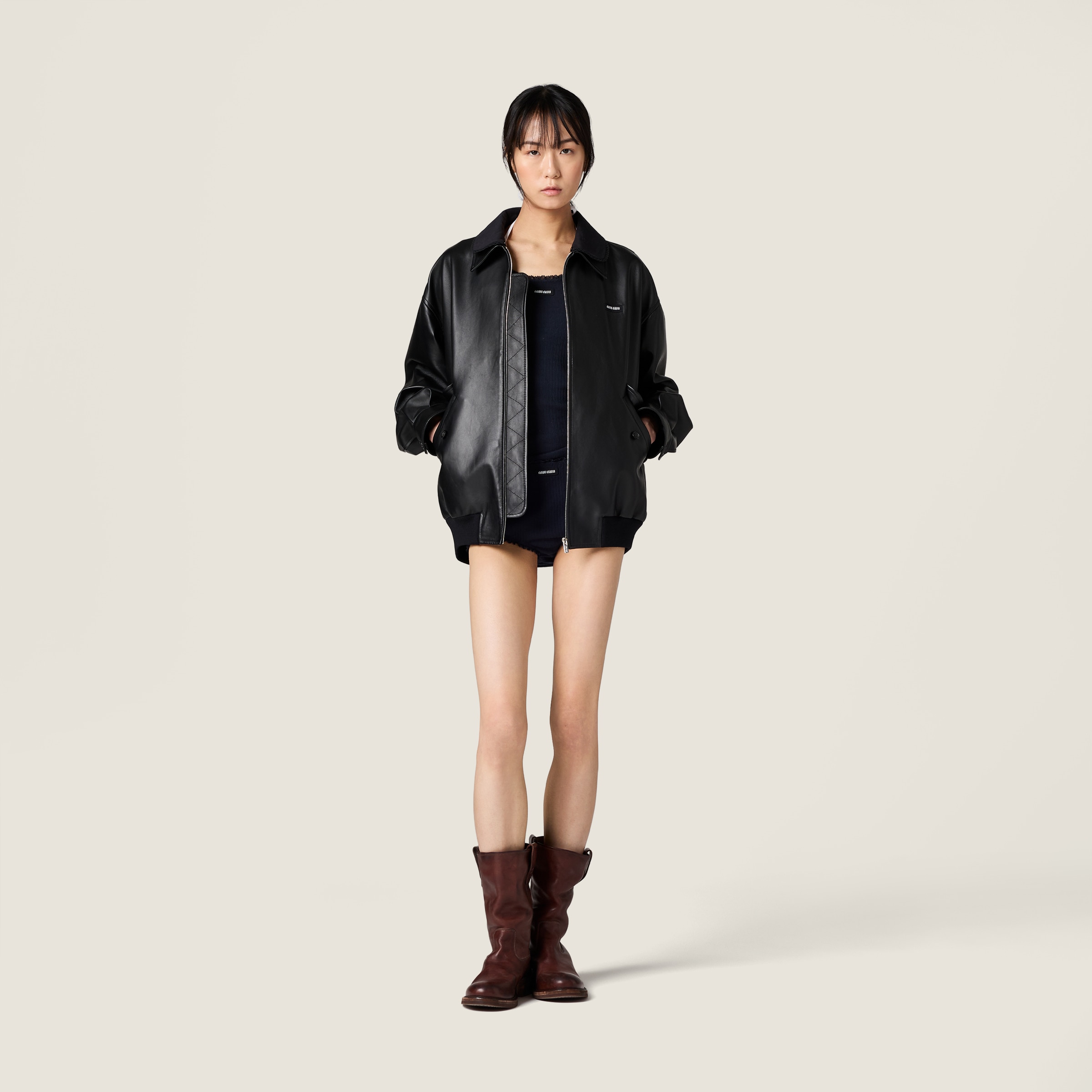ネイビー ガーメントダイ コットン タンクトップ | Miu Miu - 日本