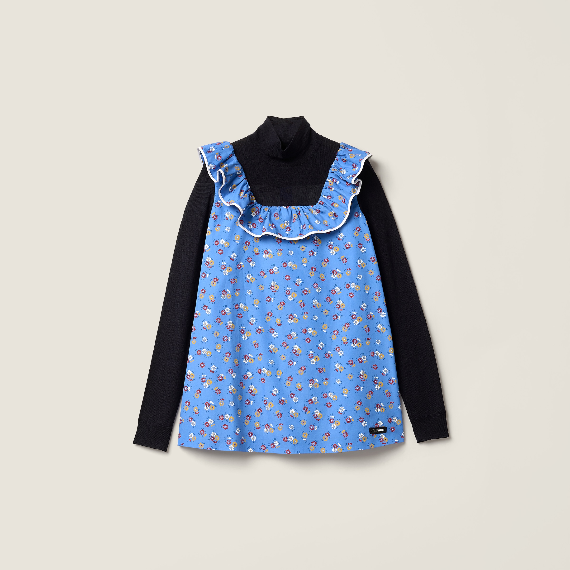 Poplin and wool knit top