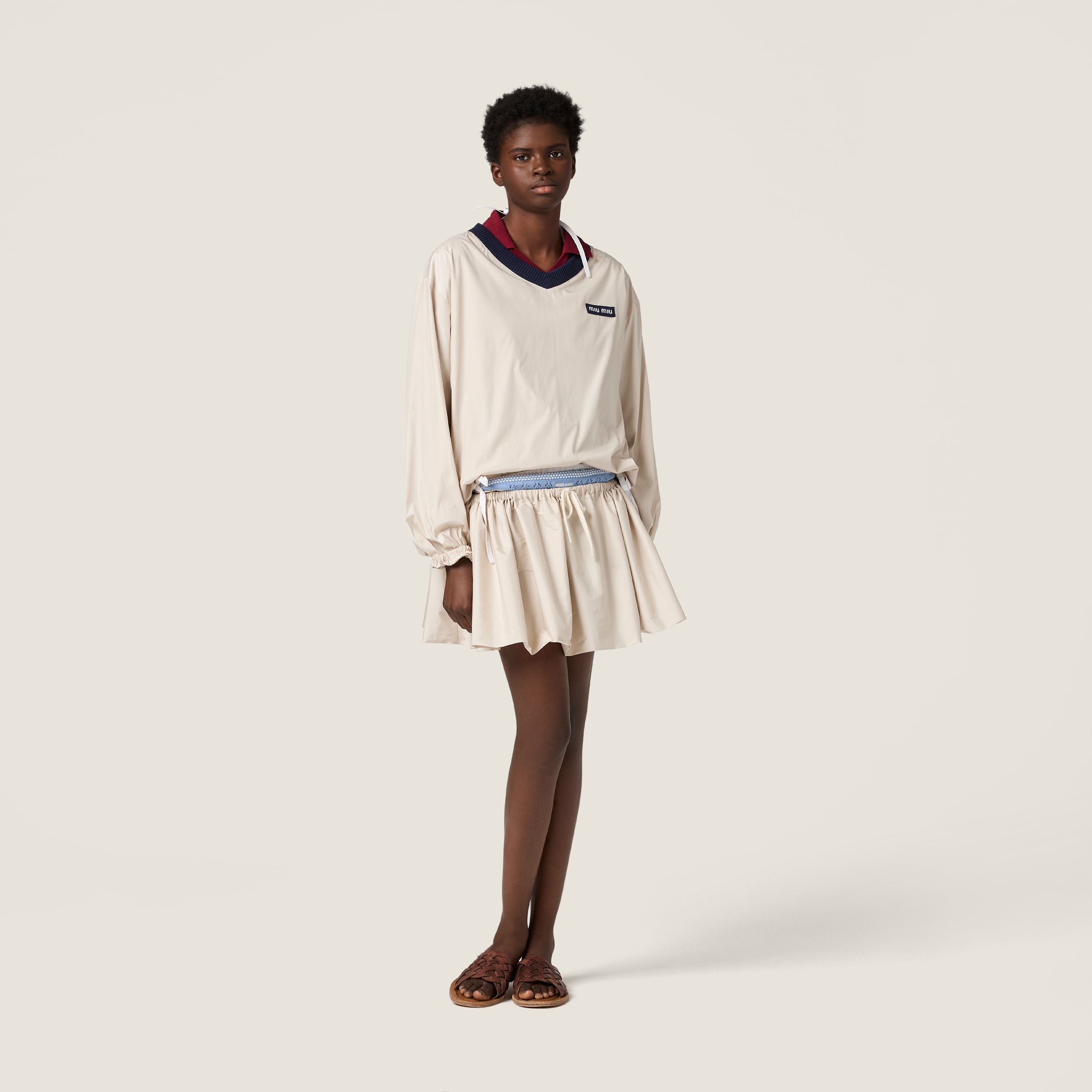 miu miu  シースルートップス Amaranth/yellow Long-sleeved Cotton Jersey T-shirt | Miu Miu