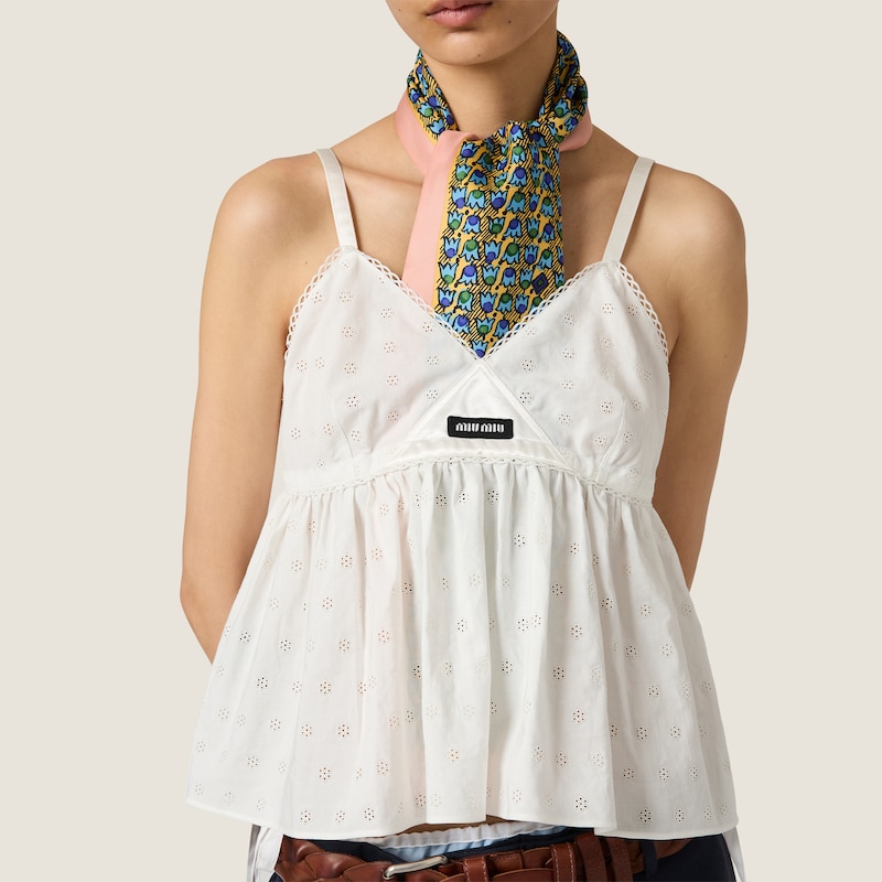 Slubbed eyelet poplin top