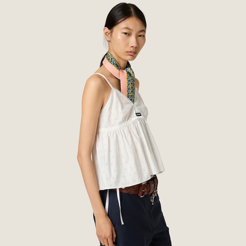 Slubbed eyelet poplin top