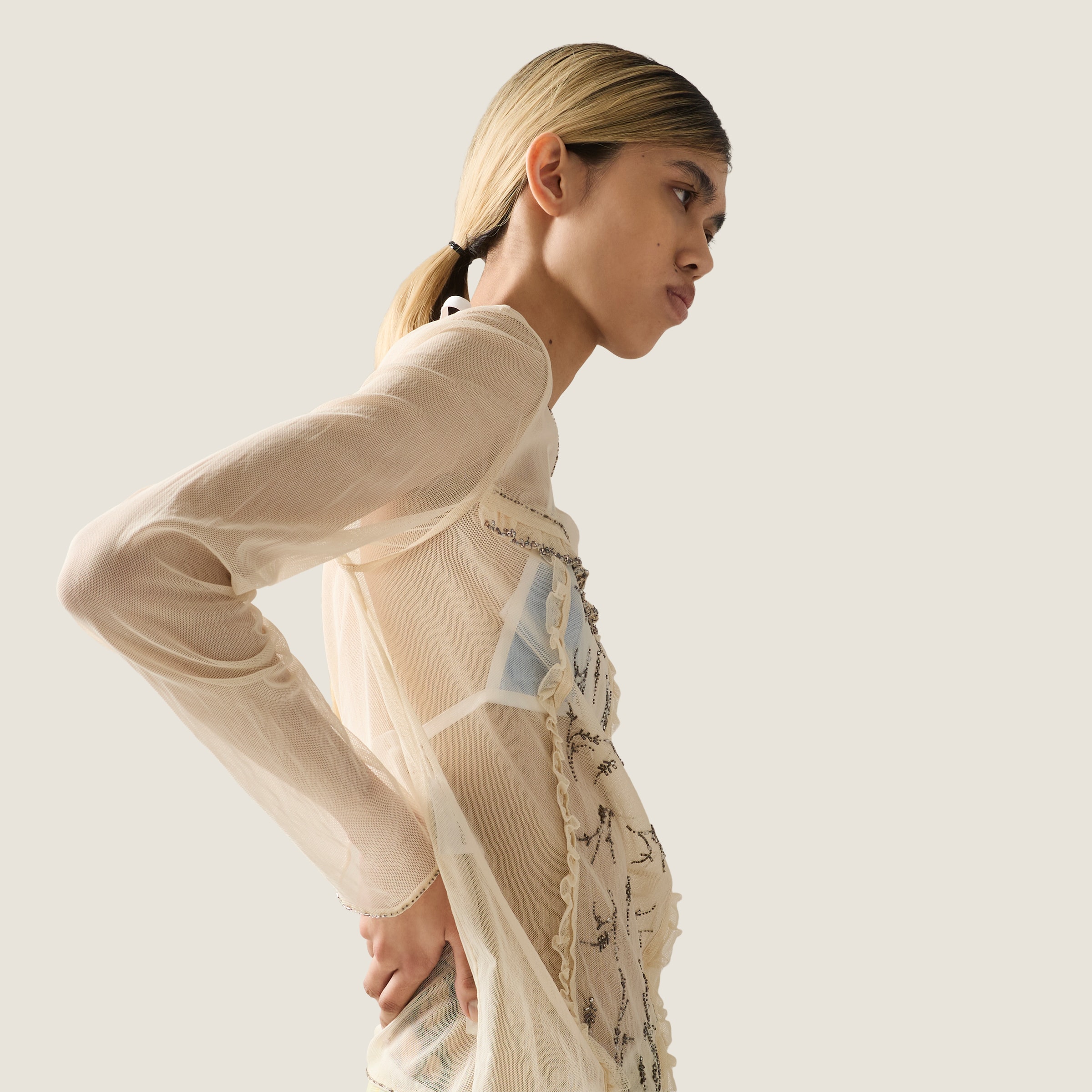 Embroidered tulle top - thumbnail 5