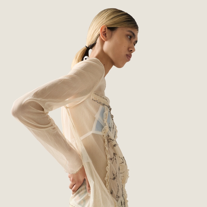 Embroidered tulle top
