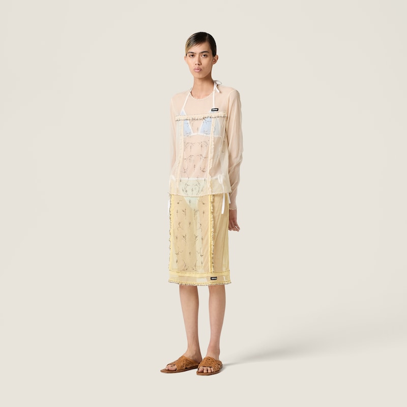 Embroidered tulle top