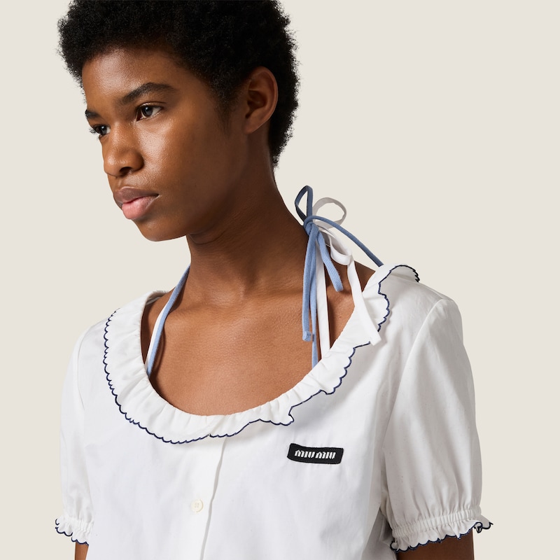 Embroidered poplin crop top