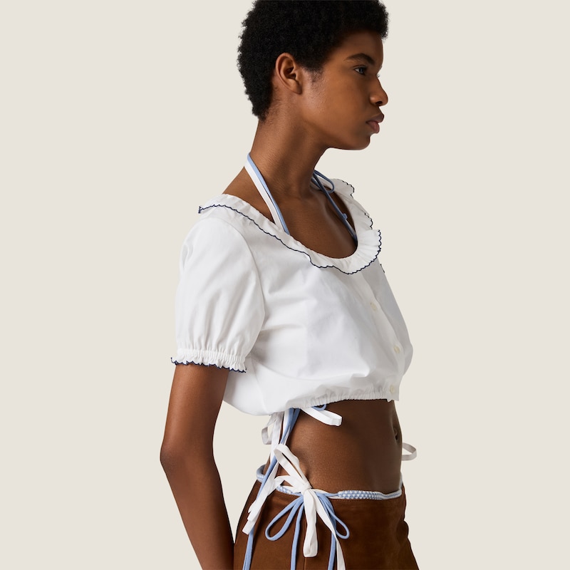 Embroidered poplin crop top
