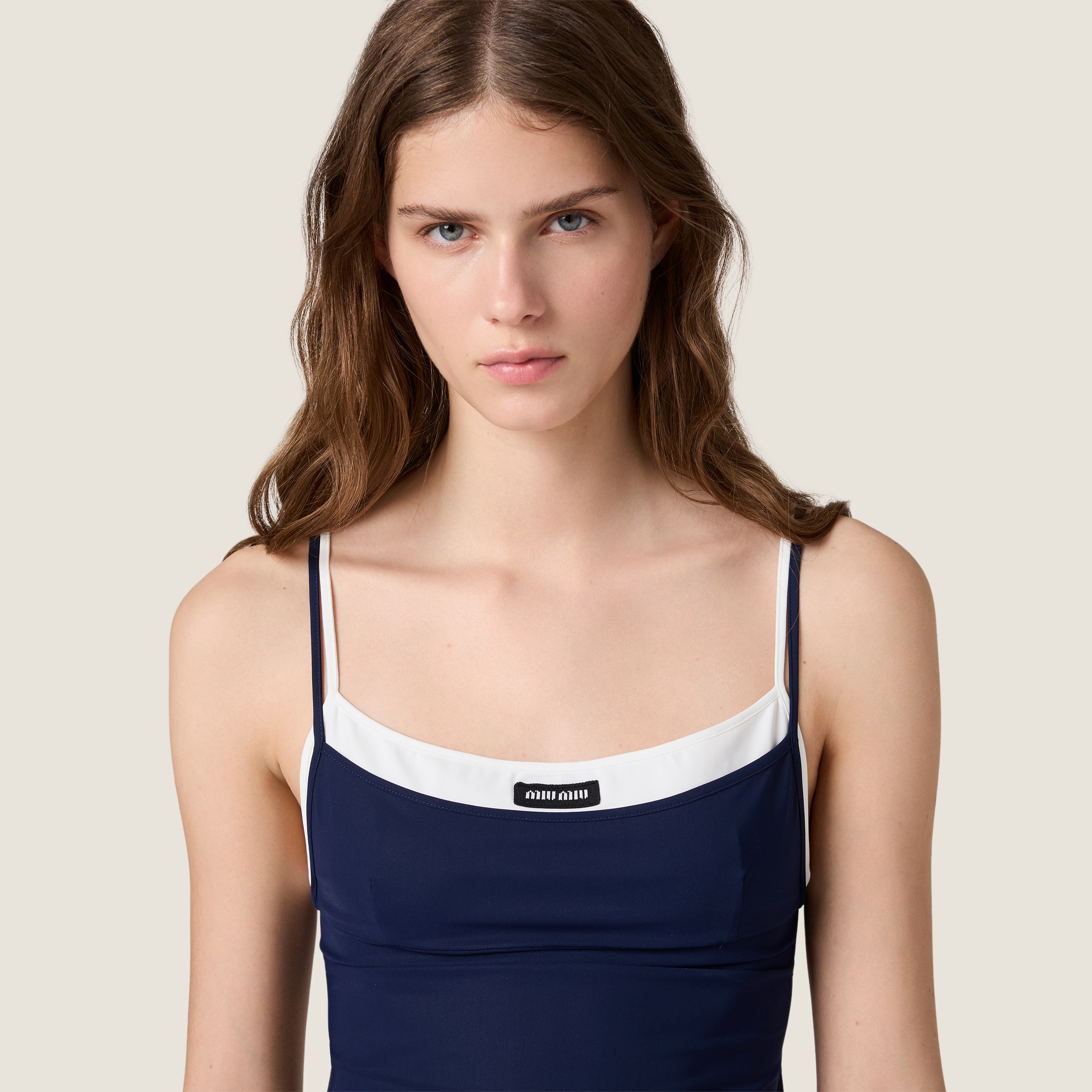 Navy Stretch Jersey Top | Miu Miu - United States