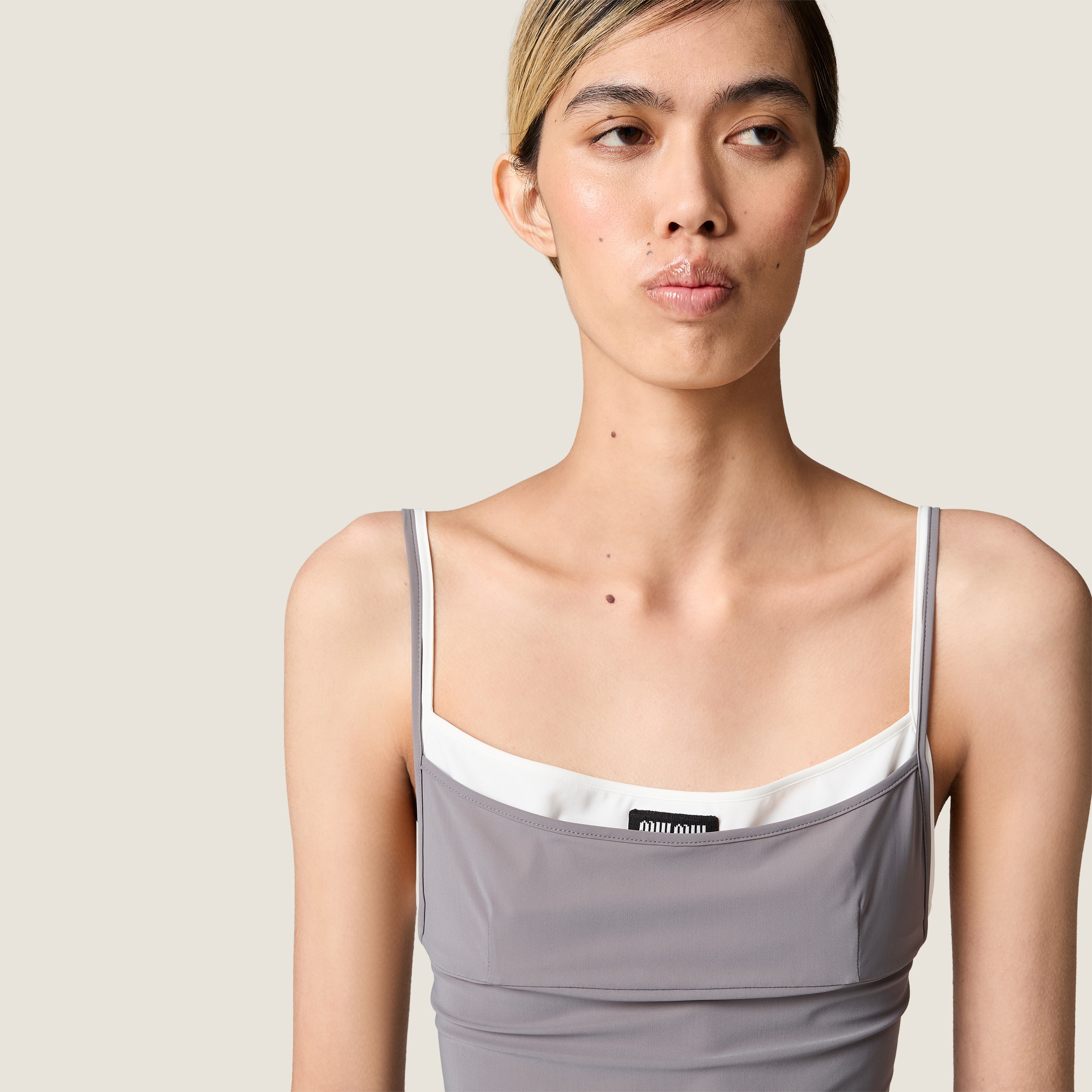 Steel Gray Stretch Jersey Top | Miu Miu - United States