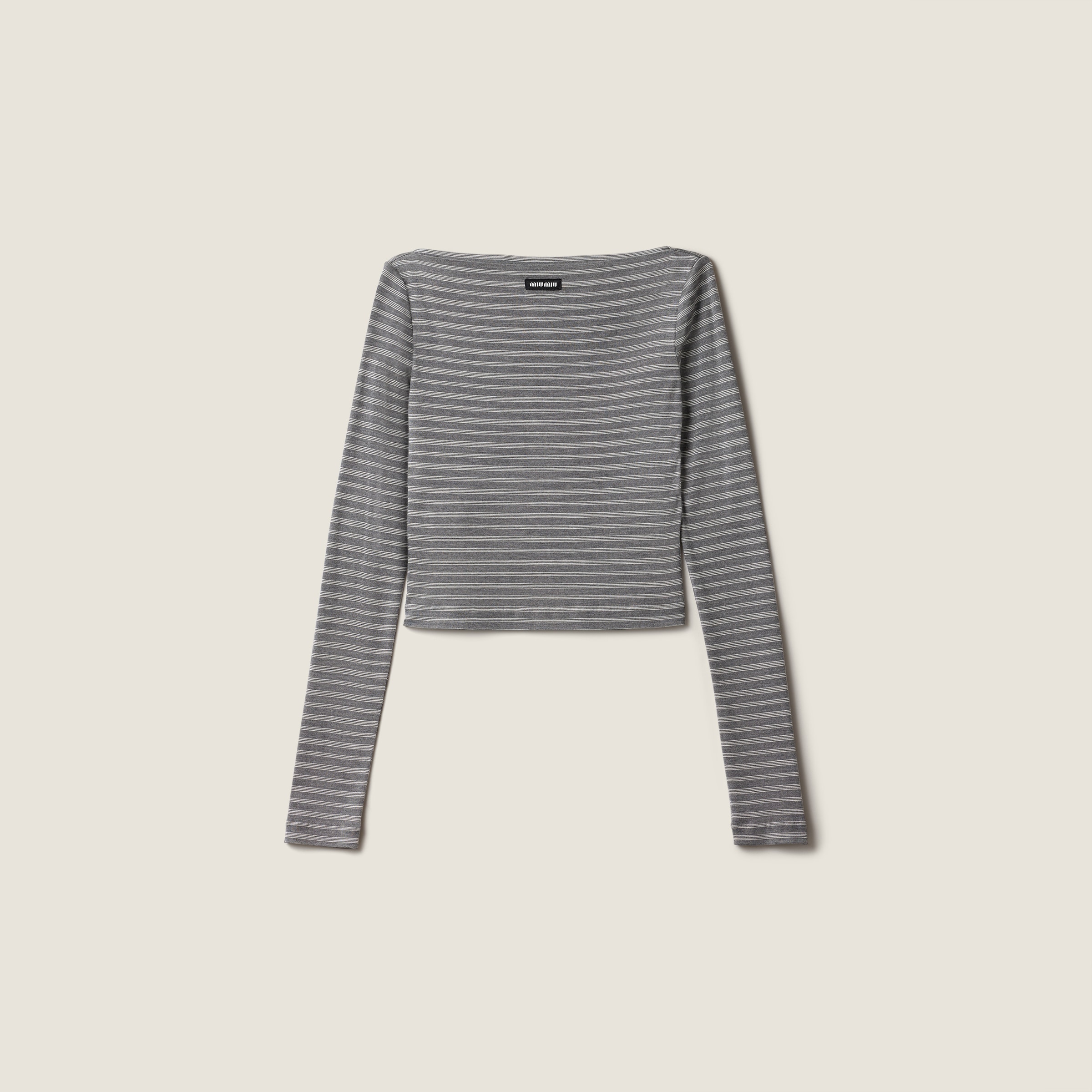 Slate Gray/white Striped Jersey Top | Miu Miu - United States