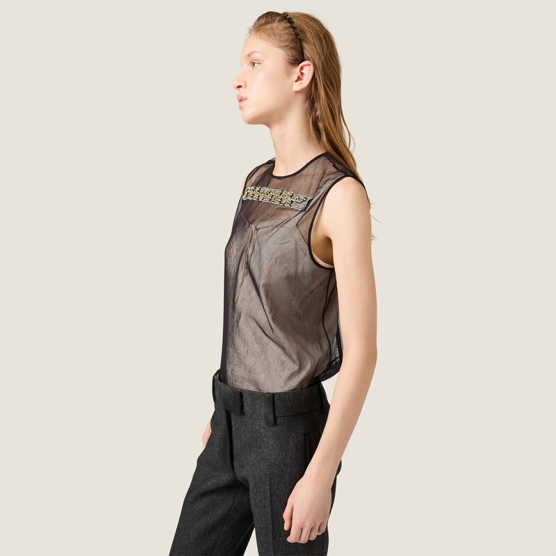 Embellished tulle top