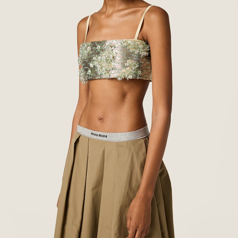Embroidered silk and wool bandeau top
