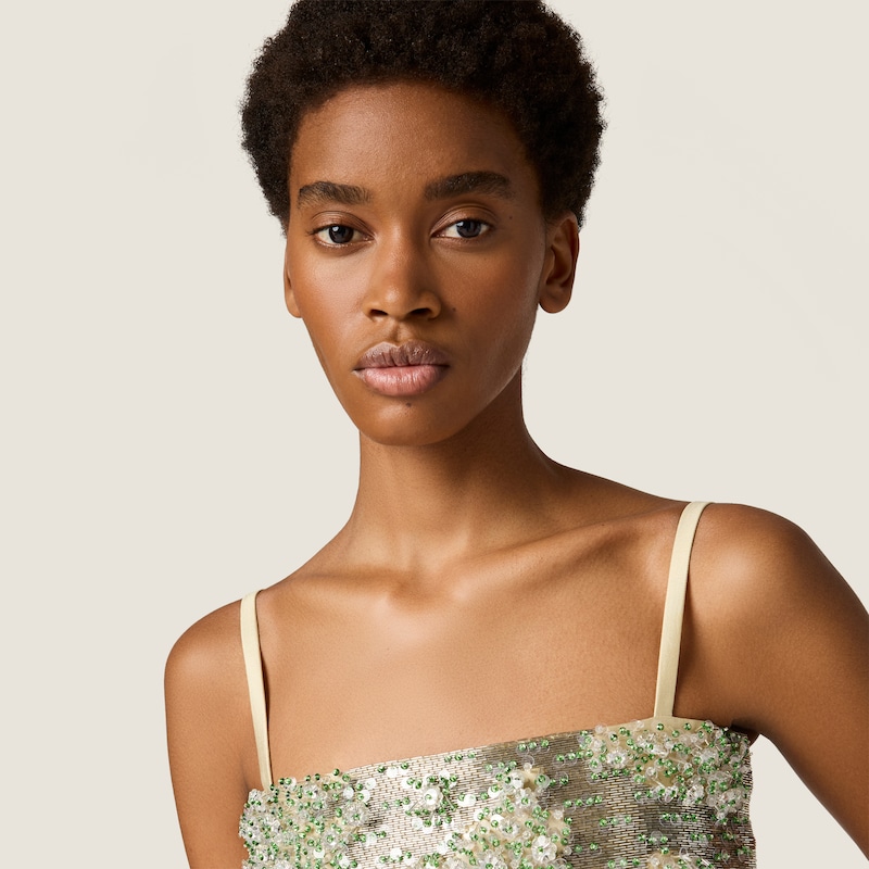 Embroidered silk and wool bandeau top