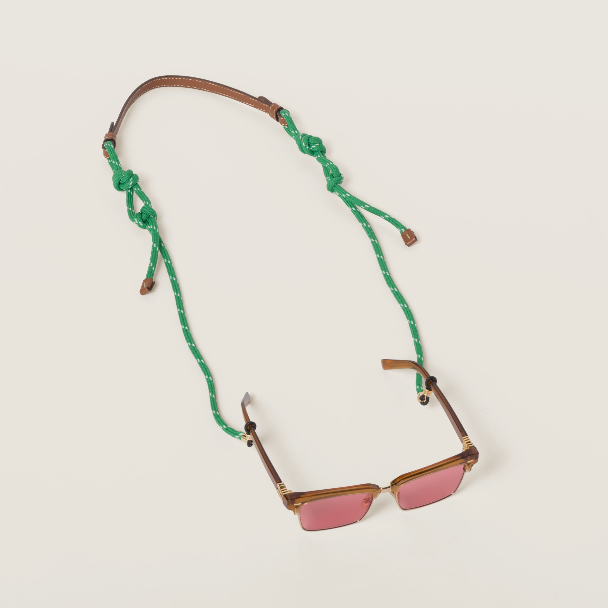 Miu Miu Glasses Cord In Cognac/emerald Green