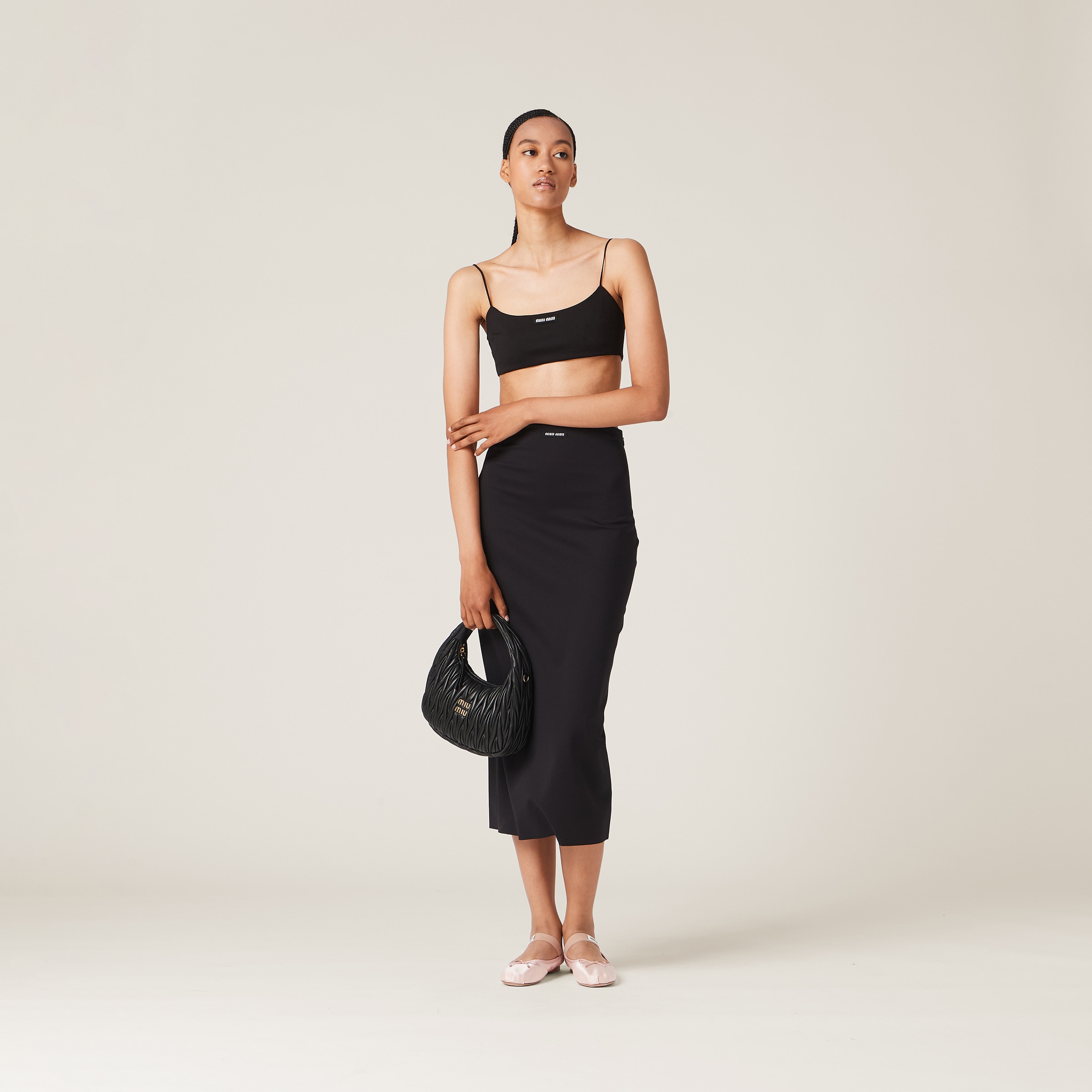 Black Stretch Jersey Top With Logo | Miu Miu