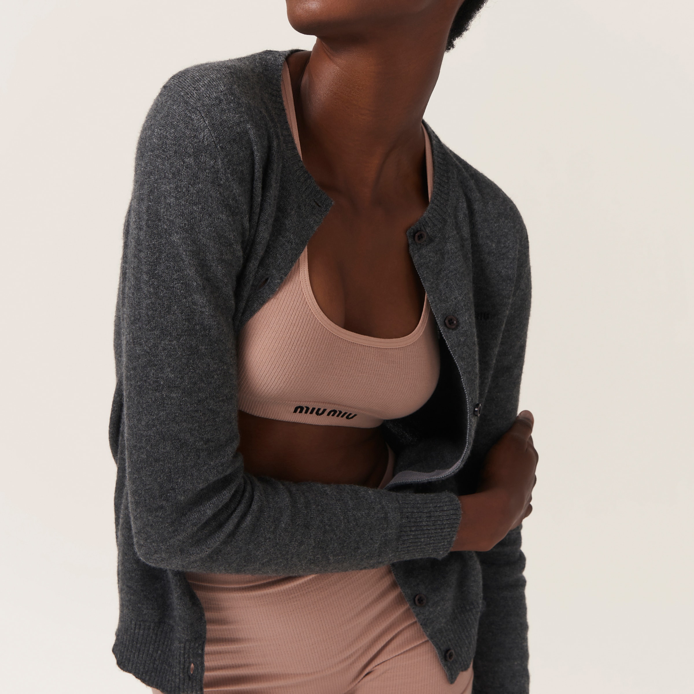 Shop Miu Miu Seamless Racerback Top In Nude Beige