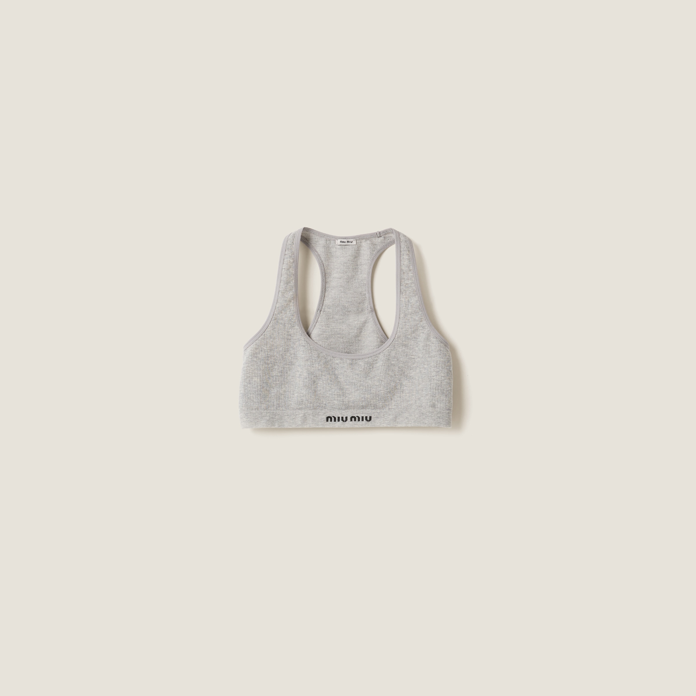 Miu Miu Seamless Mélange Racerback Crop Top In Grey