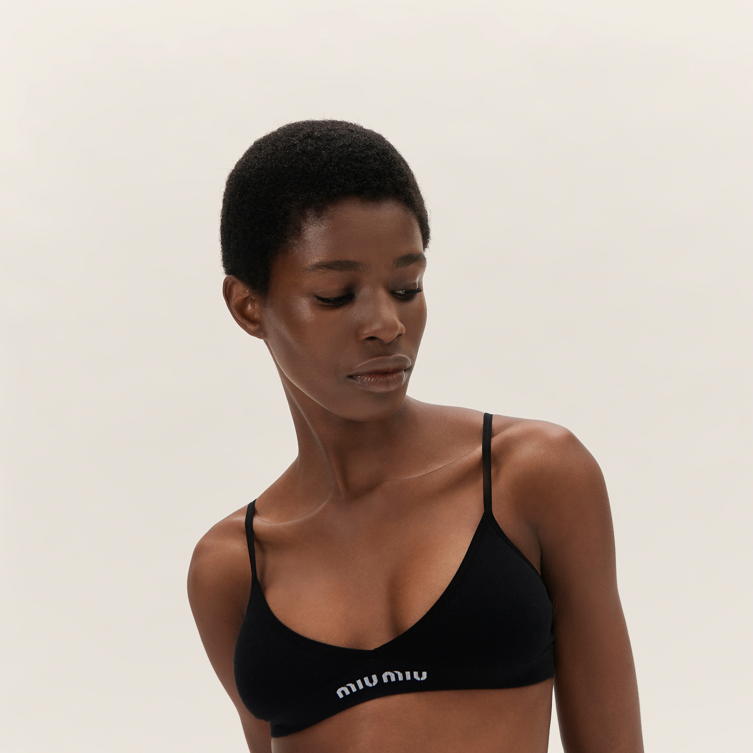 Shop Miumiu Seamless Bra In Black