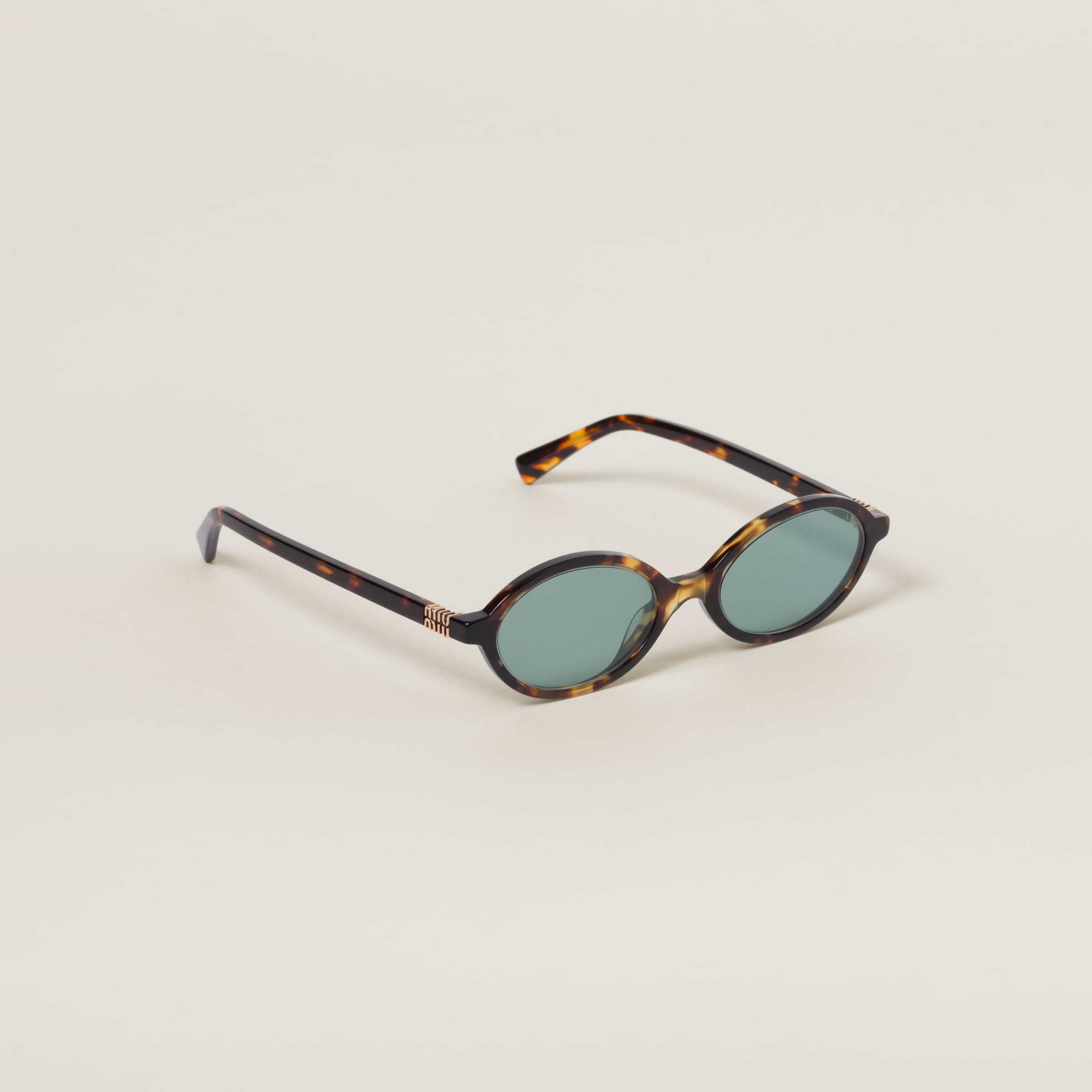 Shop Miumiu Miu Regard Sunglasses In Water Green Lenses