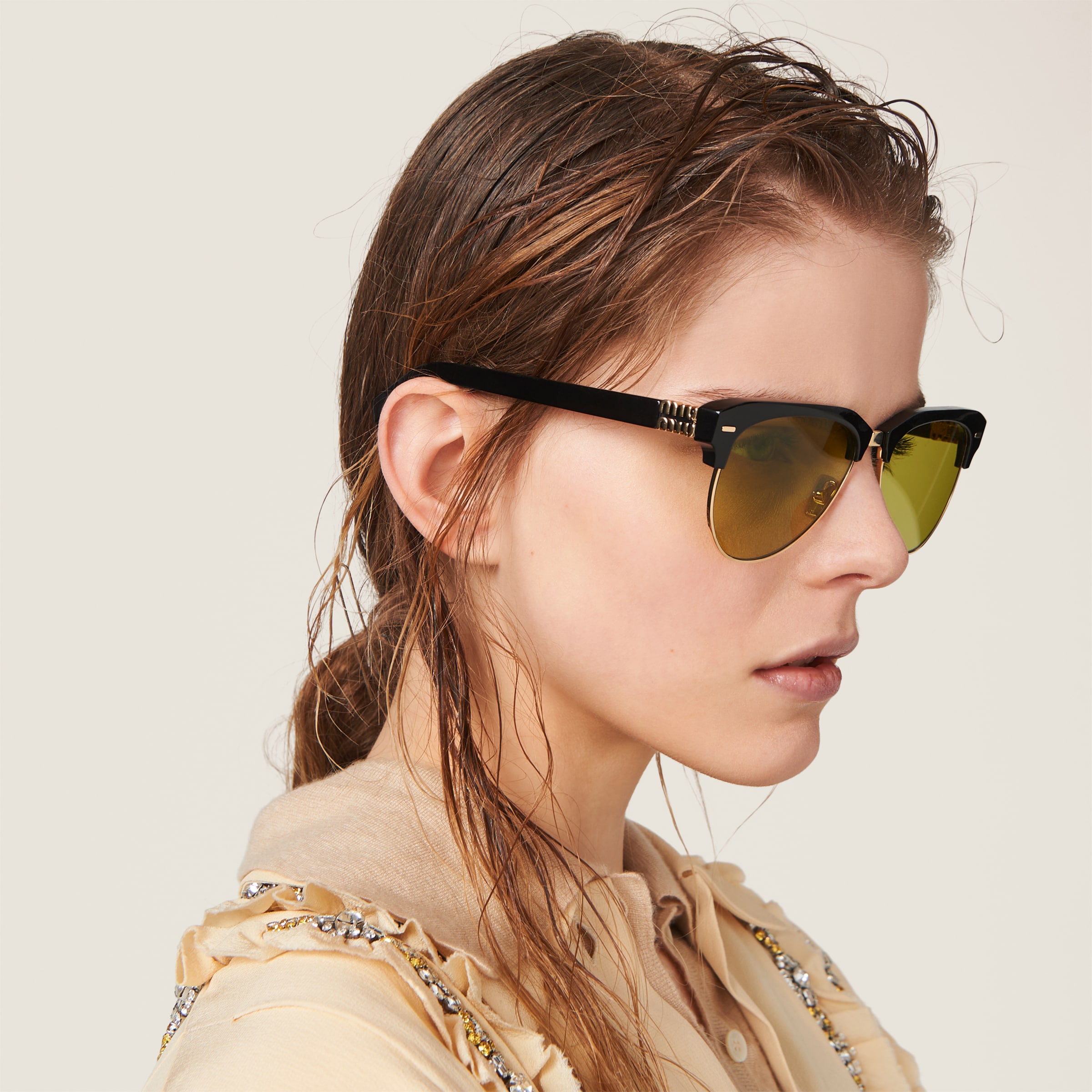 Shop Miumiu Miu Miu Runway Sunglasses In Acid Yellow Lenses