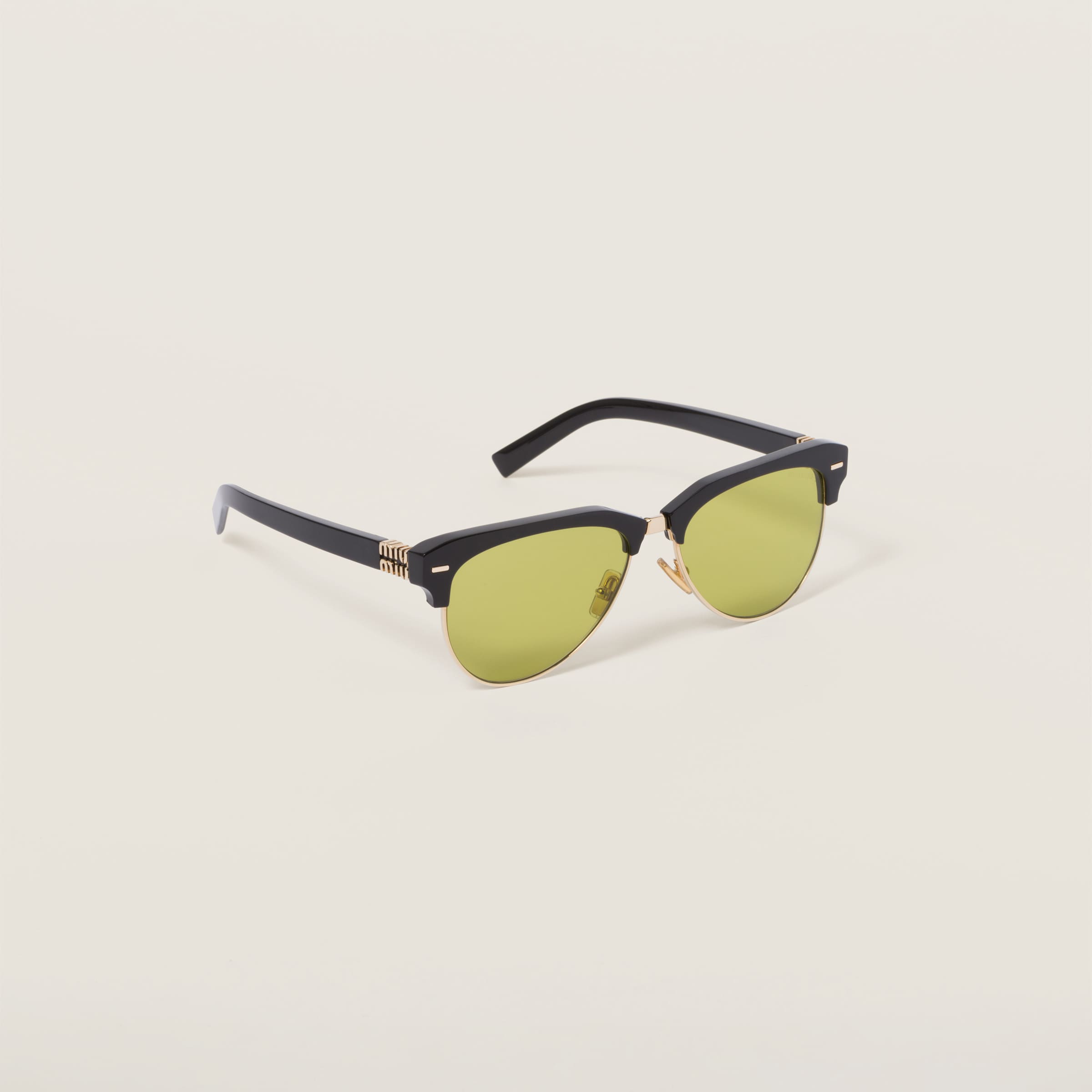 Miu Miu Womens Black Mu 09zs Pilot-frame Acetate Sunglasses In Acid Yellow Lenses
