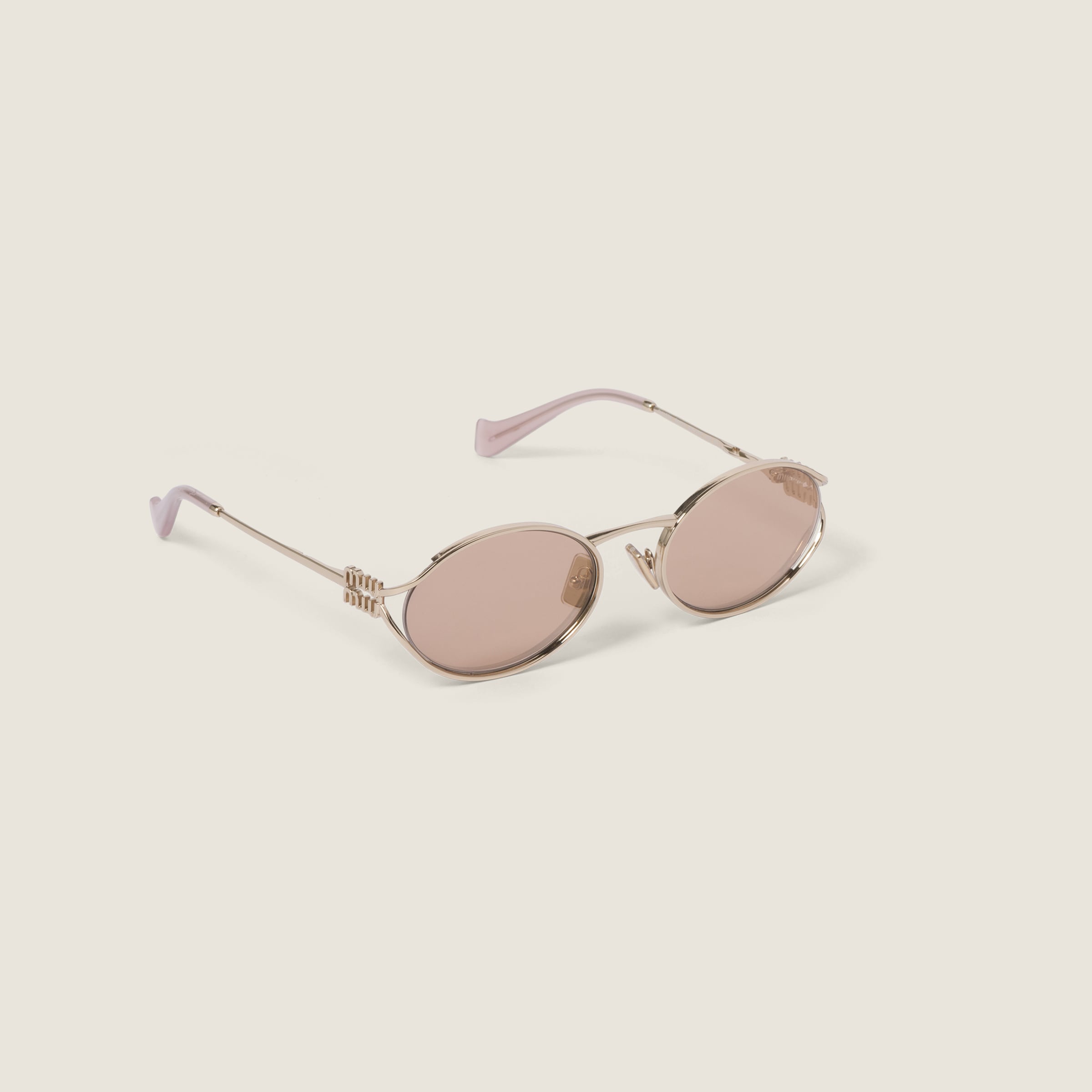 Shop Miumiu Miu Miu Logo Sunglasses In Rose Gold Lenses