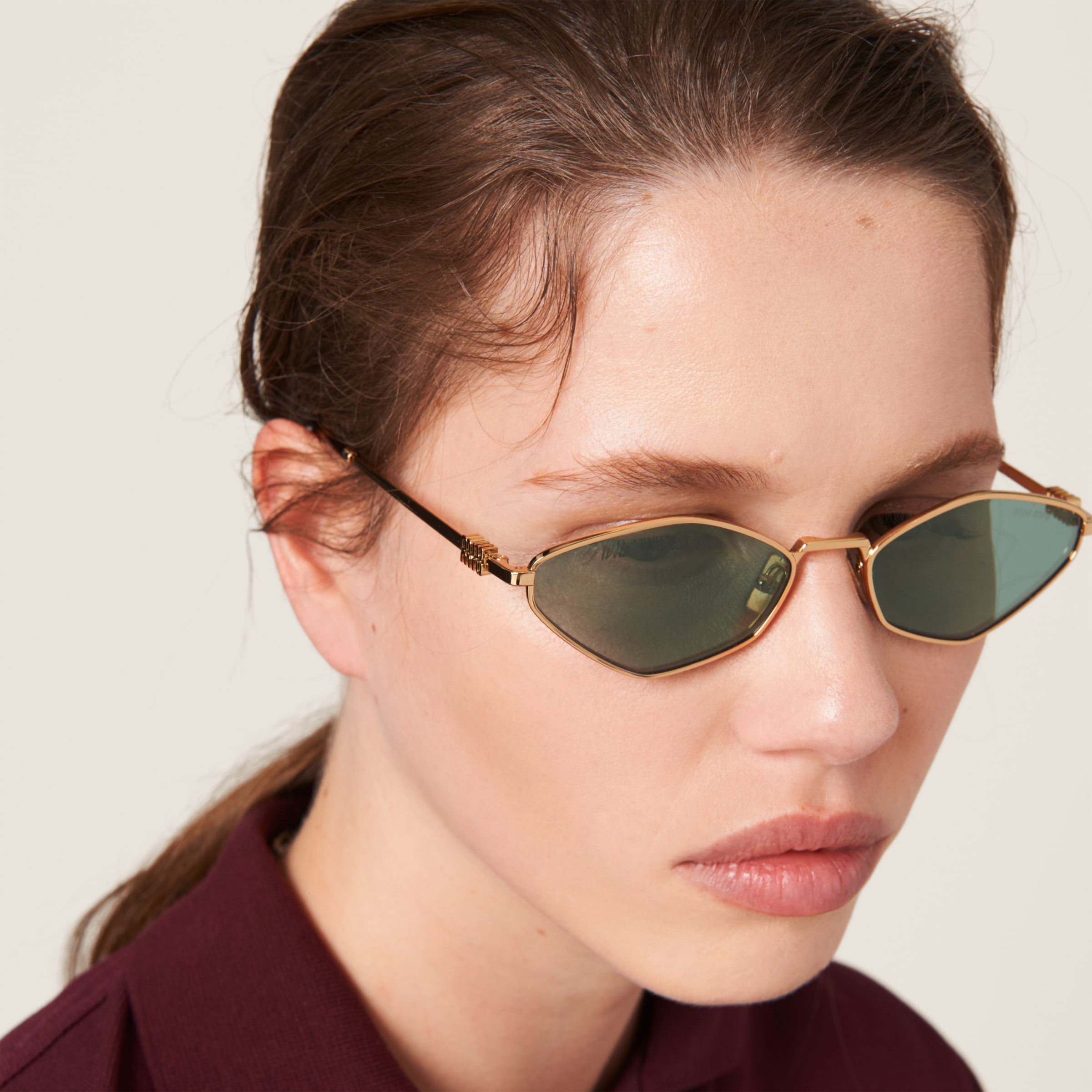 Shop Miumiu Miu Regard Sunglasses In Water Green Lenses