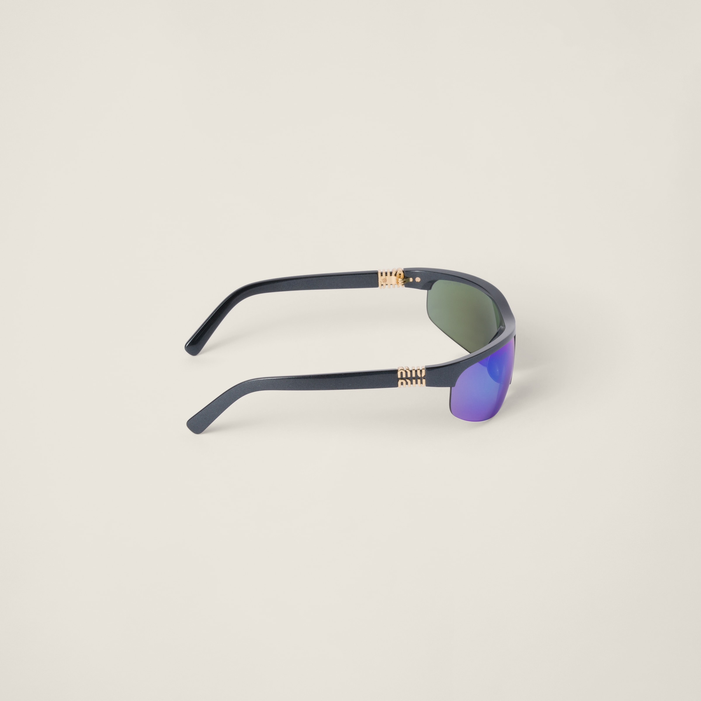 Miu Miu Runway Sunglasses In Mirrored Cyan Lenses