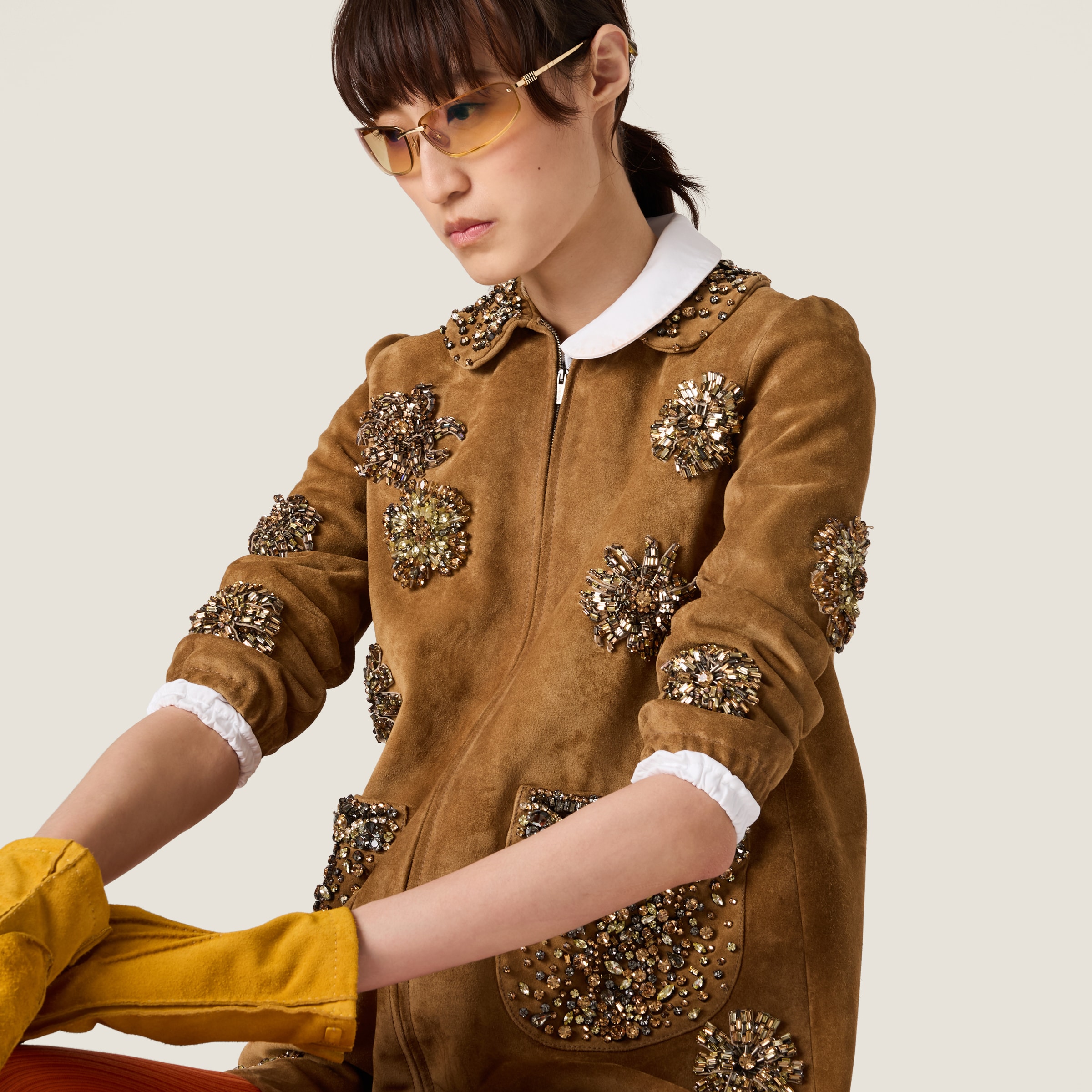 Silver Gradient Yellow Lenses Miu Nocturne Sunglasses | Miu Miu