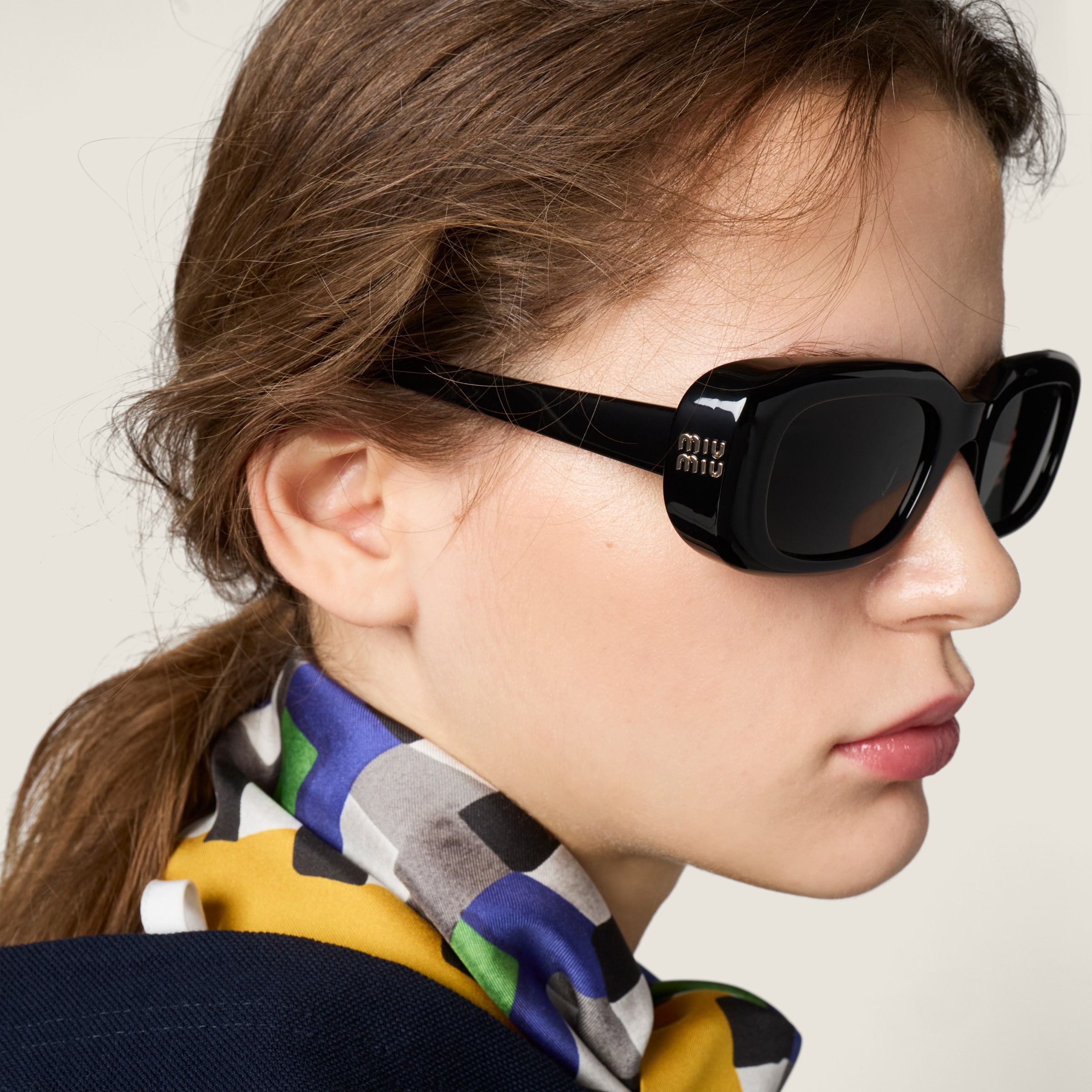 New MIU MIU Sunglasses Black Rectangle Reverie Womens Gray Lens Authentic Slate Gray Lenses Rêverie Sunglasses | Miu Miu - United States main image 4