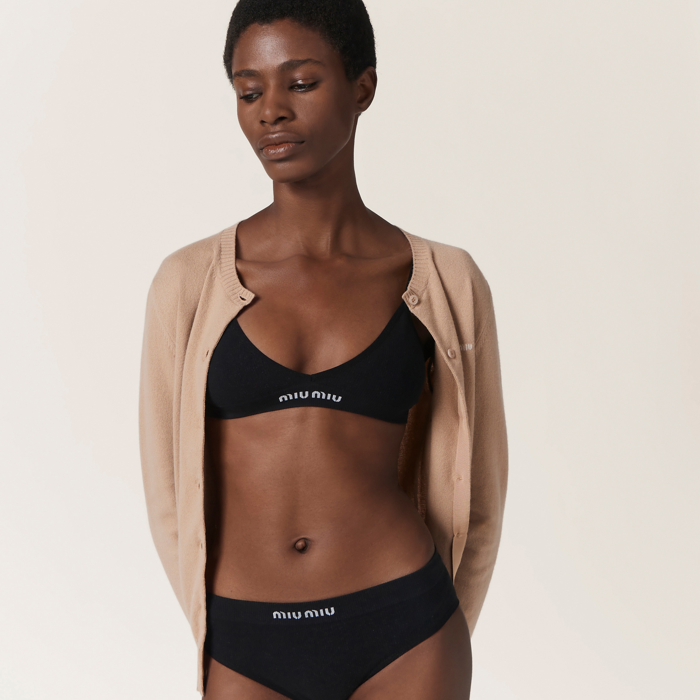 Shop Miumiu Seamless Panties In Black