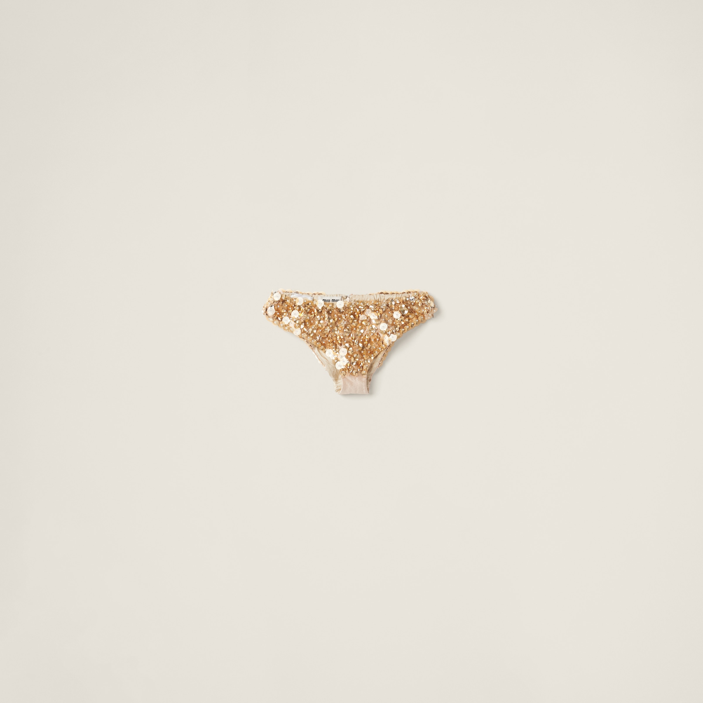 Miu Miu Sequin-embellished Silk Briefs In Sand Beige