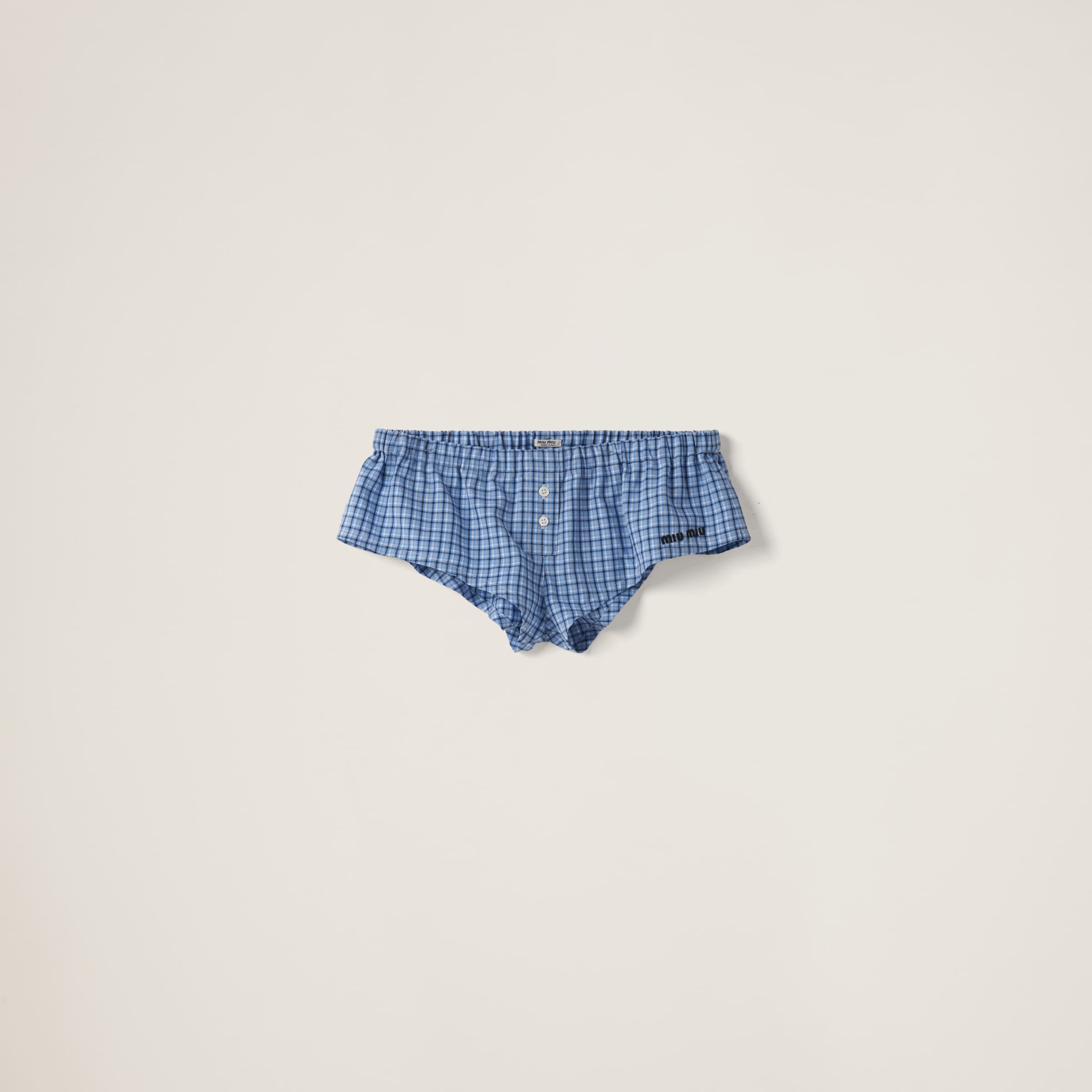 Miumiu Checked Boxer Shorts In Lightblue / Blue