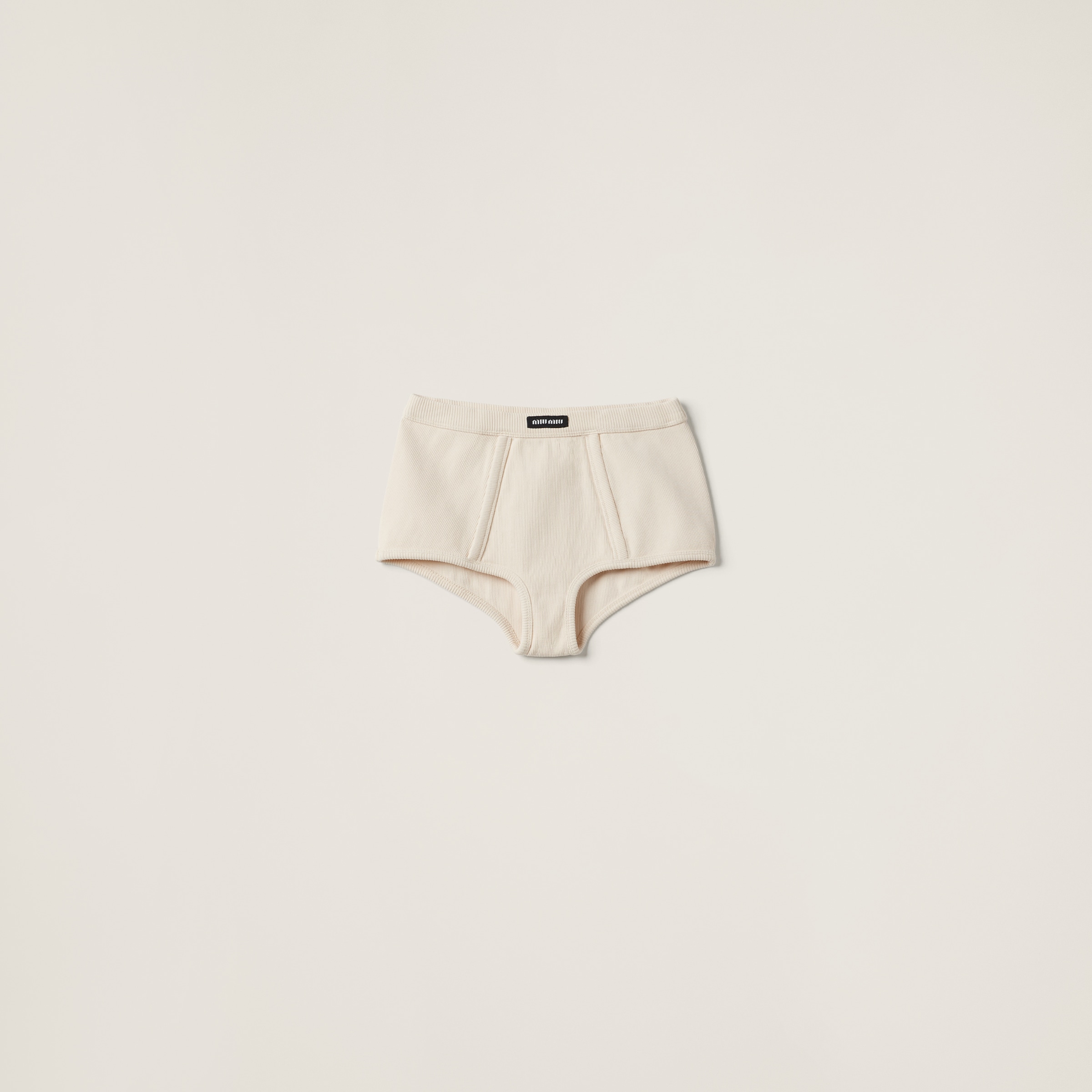 Miumiu Garment-dyed Ribbed Boxer Shorts In Neutral