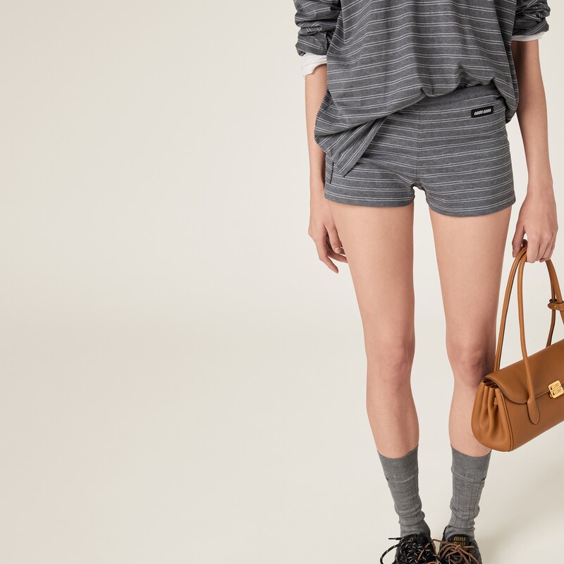 条纹平纹针织平角短裤