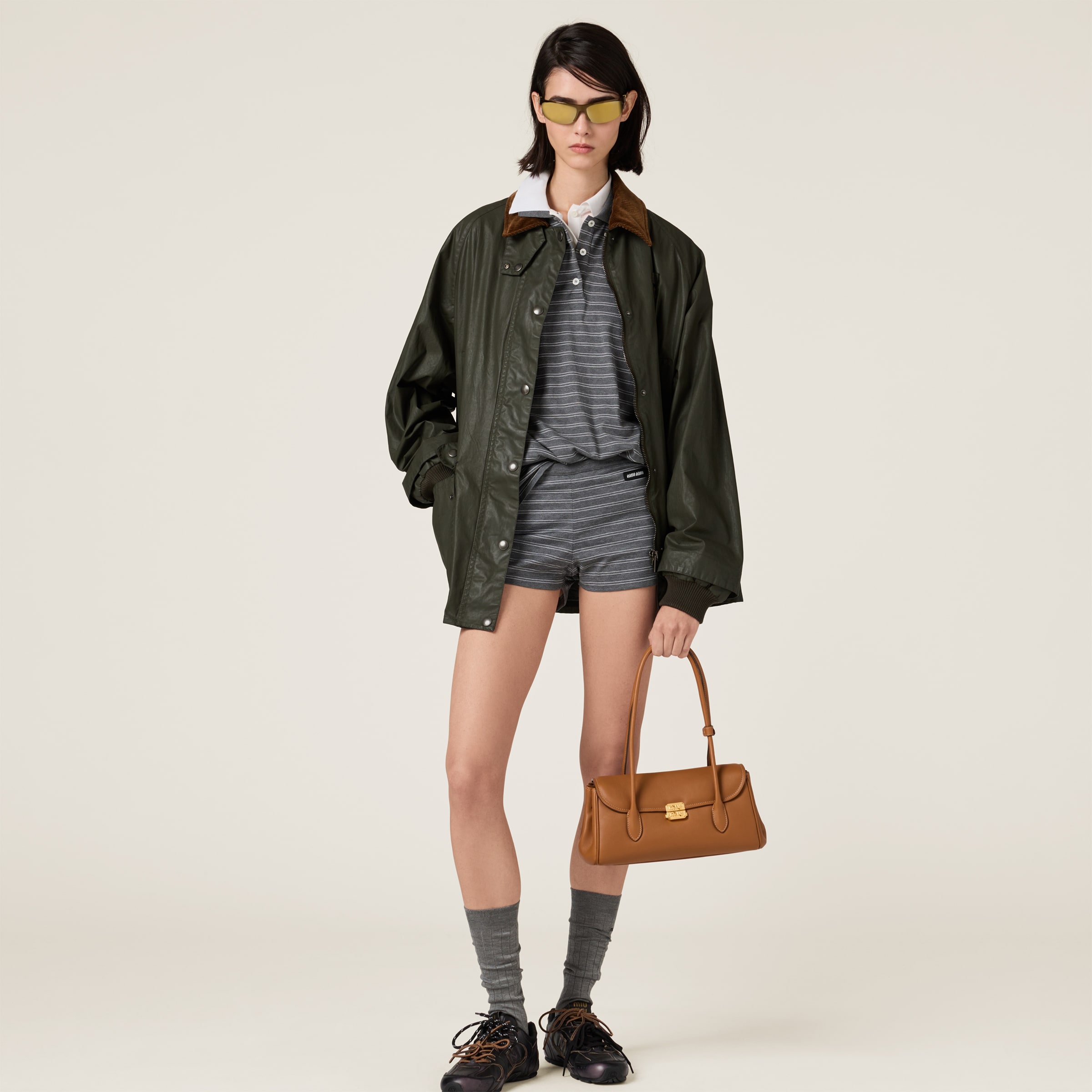 Miu Miu Striped Jersey Boxer Shorts In Slate Gray/white