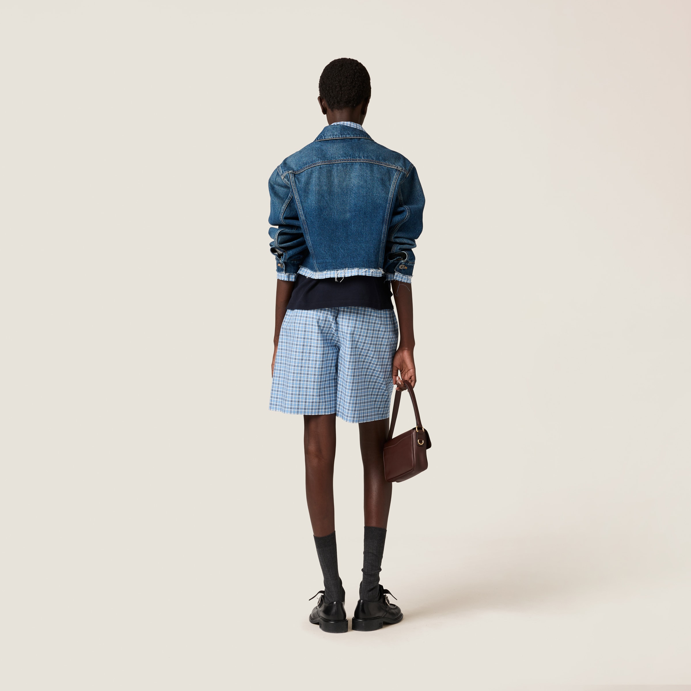 Miu Miu Checked Poplin Boxer Shorts In Lightblue / Blue