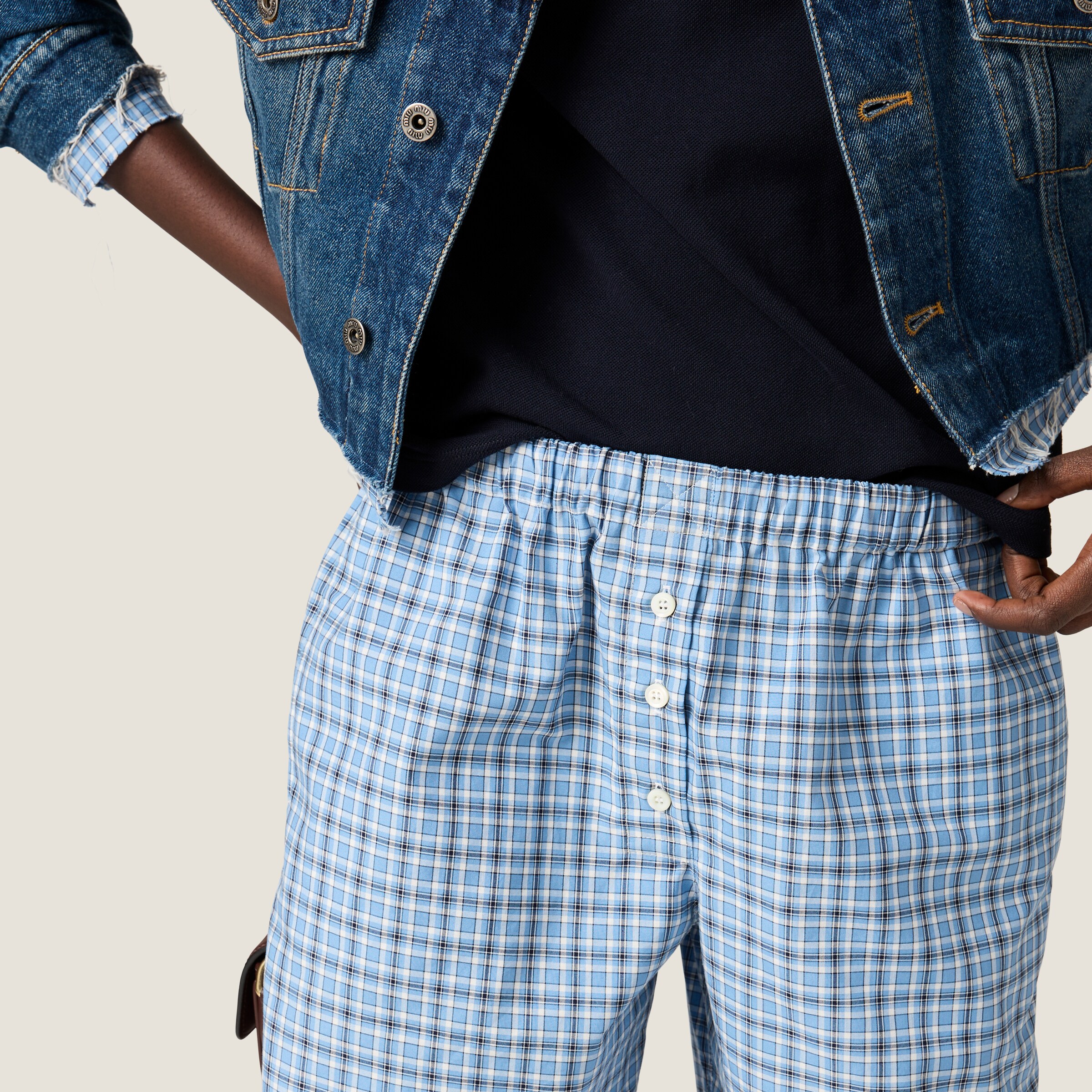Miu Miu Checked Poplin Boxer Shorts In Lightblue / Blue