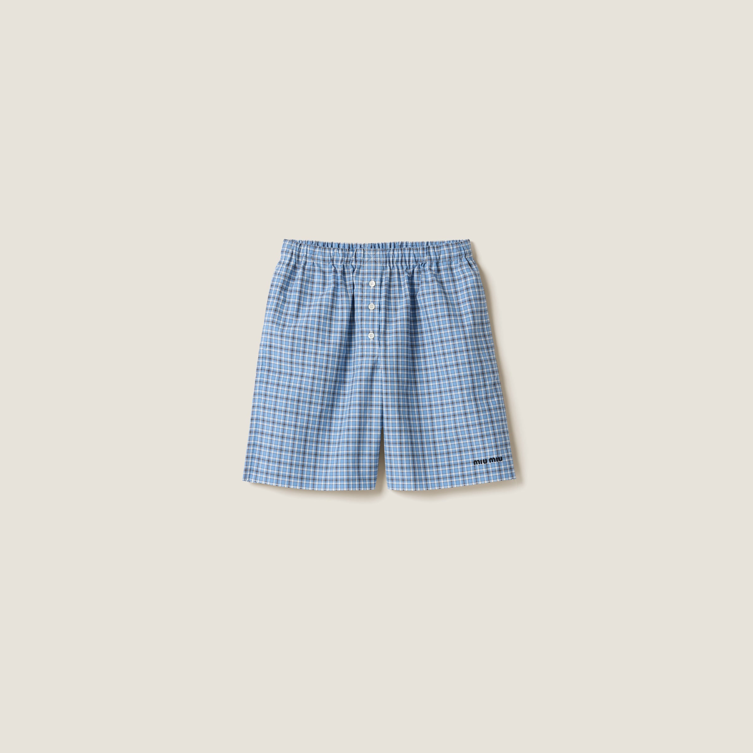 Miu Miu Checked Poplin Boxer Shorts In Lightblue / Blue