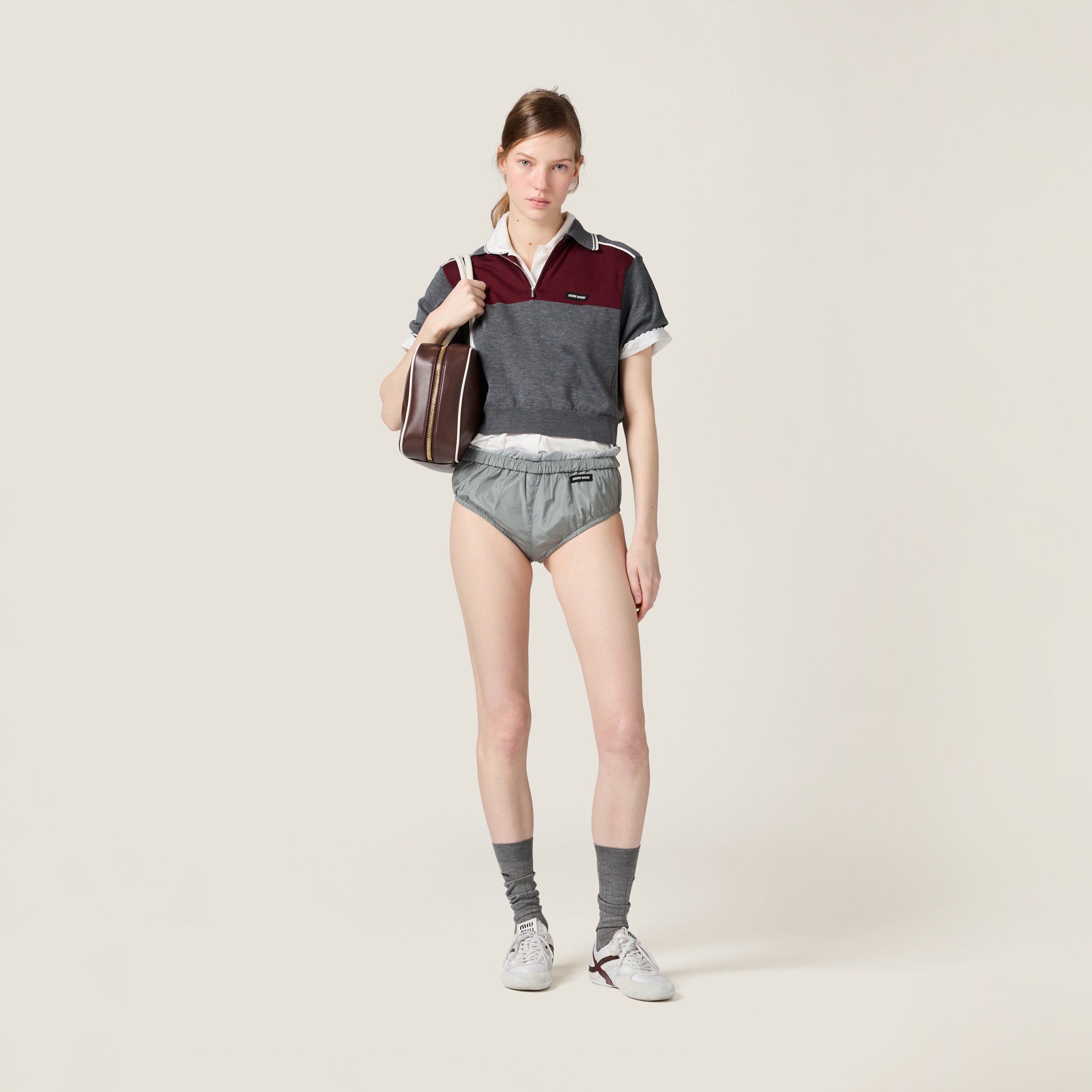 【MiuMiu】Technical silk briefs Lead Gray Technical Silk Briefs | Miu Miu