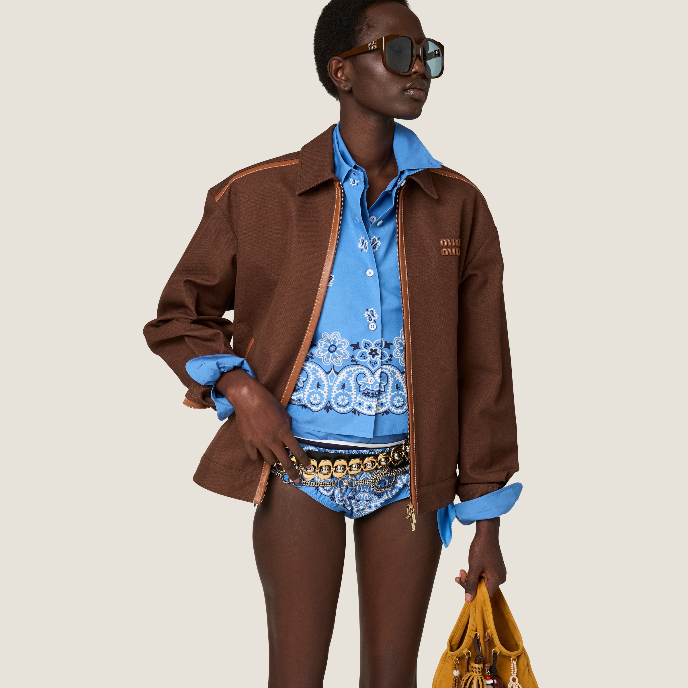 Light Blue/white Printed Poplin Briefs | Miu Miu