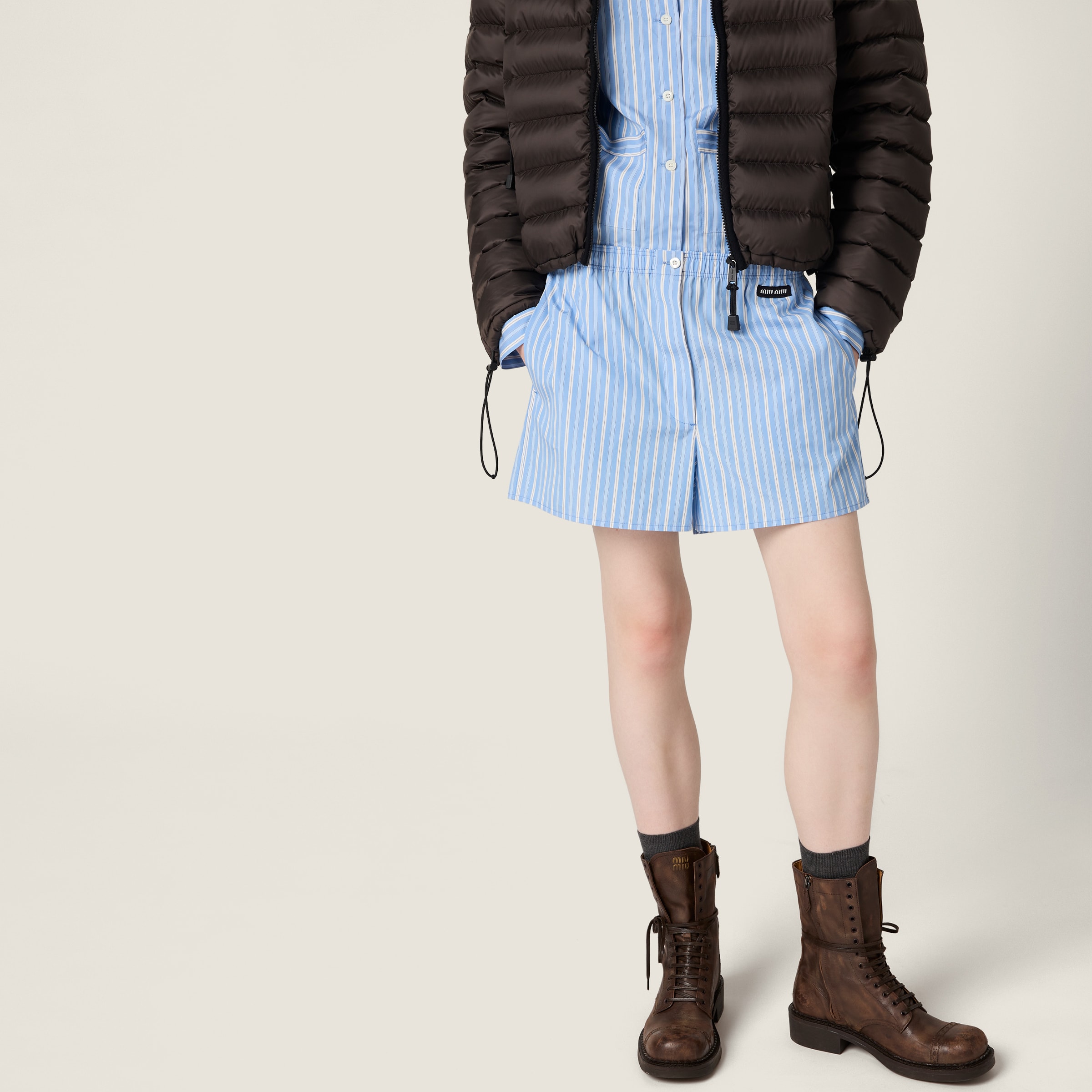 セットアップとして使える≪Miu Miu≫ポプリンボクサーショーツ ライトブルー ストライプ ポプリン ボクサーショーツ | Miu Miu