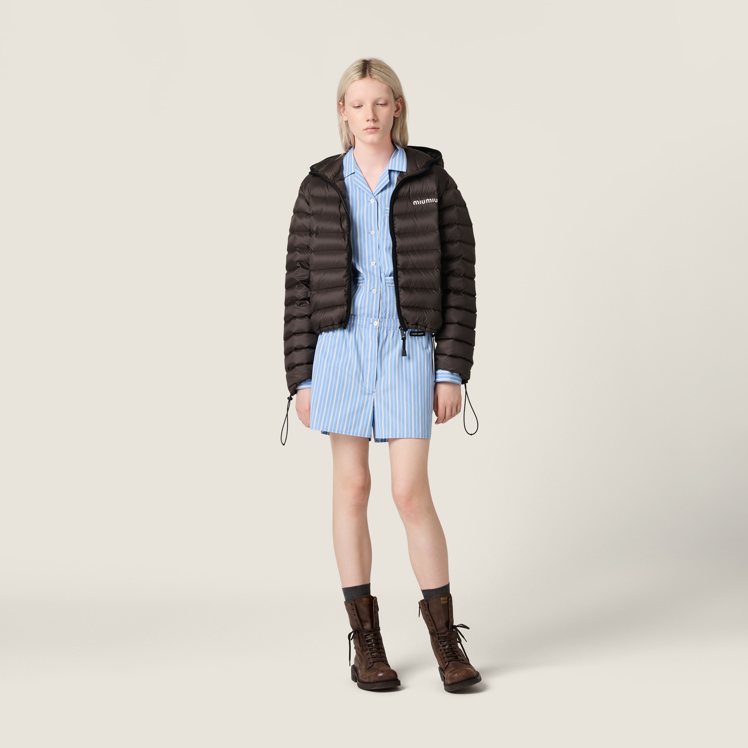Miu Miu Striped Poplin Boxer Shorts In Blue