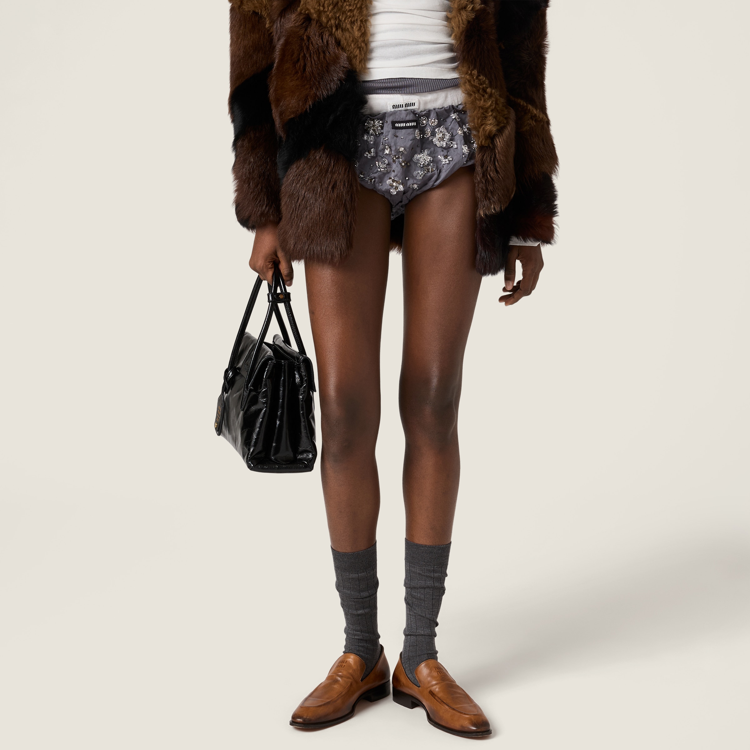 Iron Gray Embroidered Duchesse Panty | Miu Miu - Japan